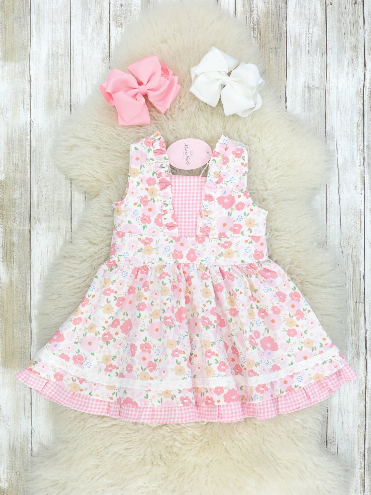 Pink Check Floral Dress - Marie Nicole Clothing
