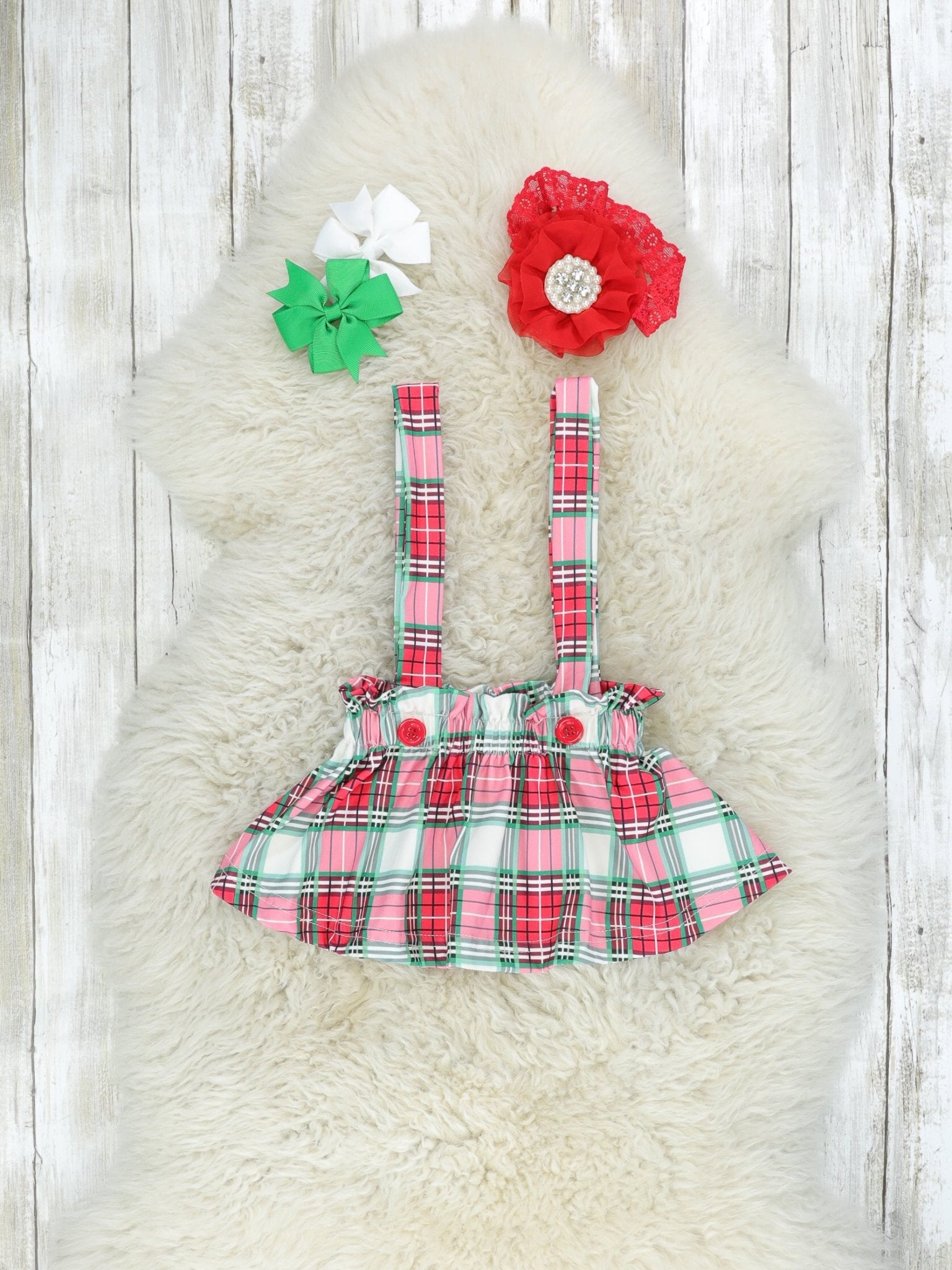 "Holly Jolly" Plaid Onesie Outfit - Marie Nicole Clothing