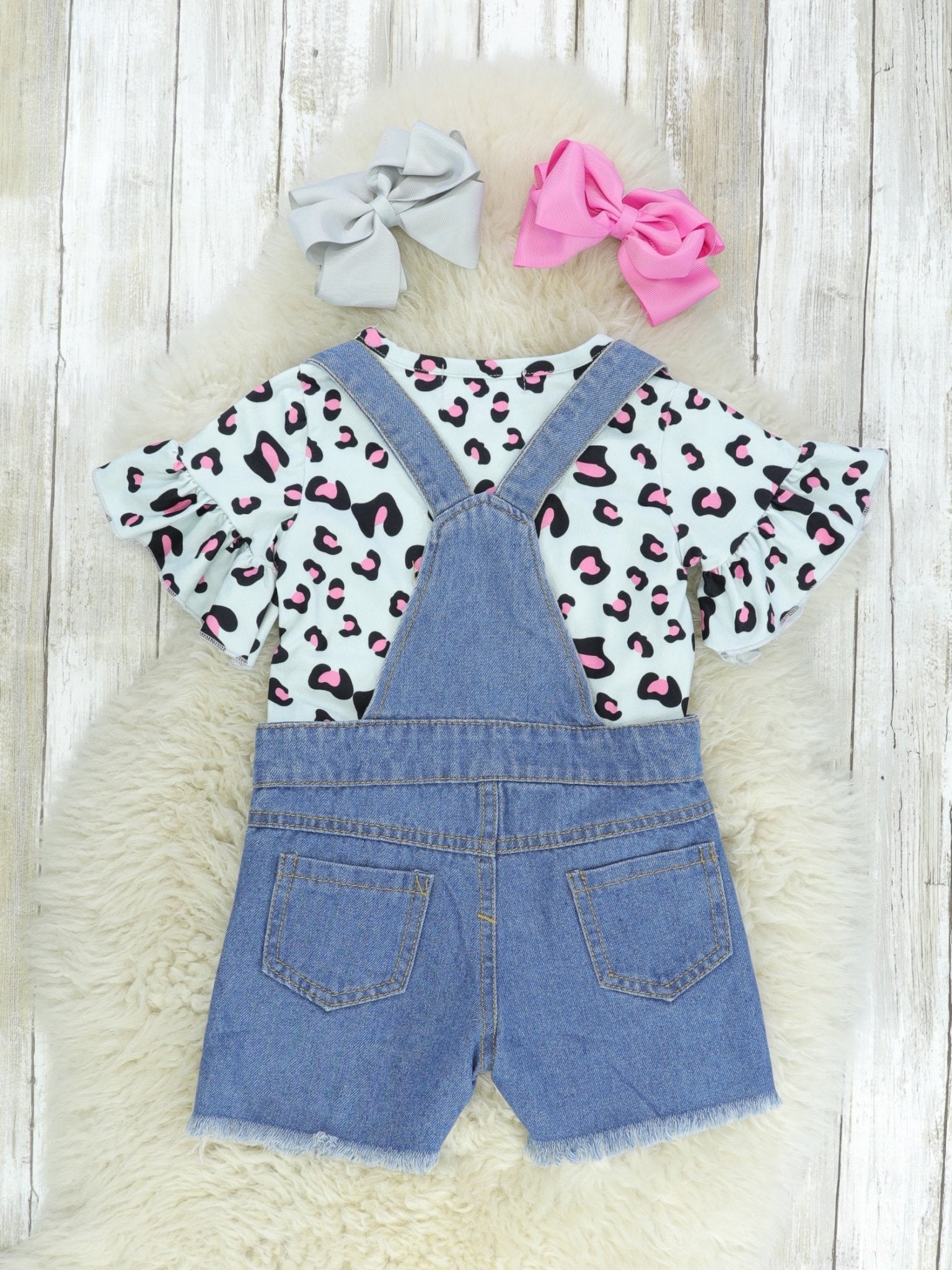 Pink Leopard Sequin Shorts Overalls - Marie Nicole Clothing