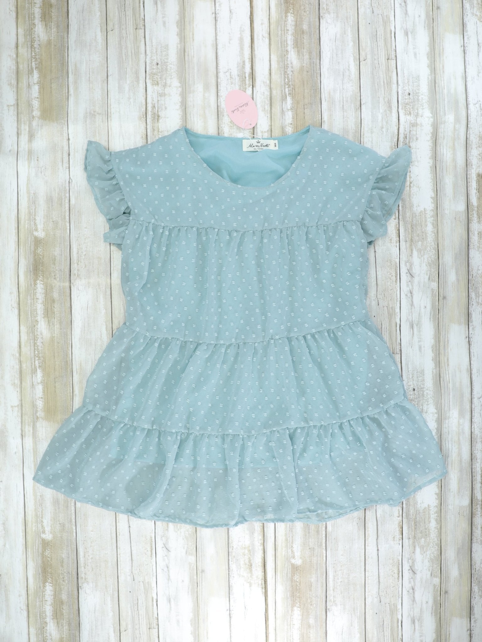 Mom Ash Blue Swiss Dot Ruffle Top - Marie Nicole Clothing