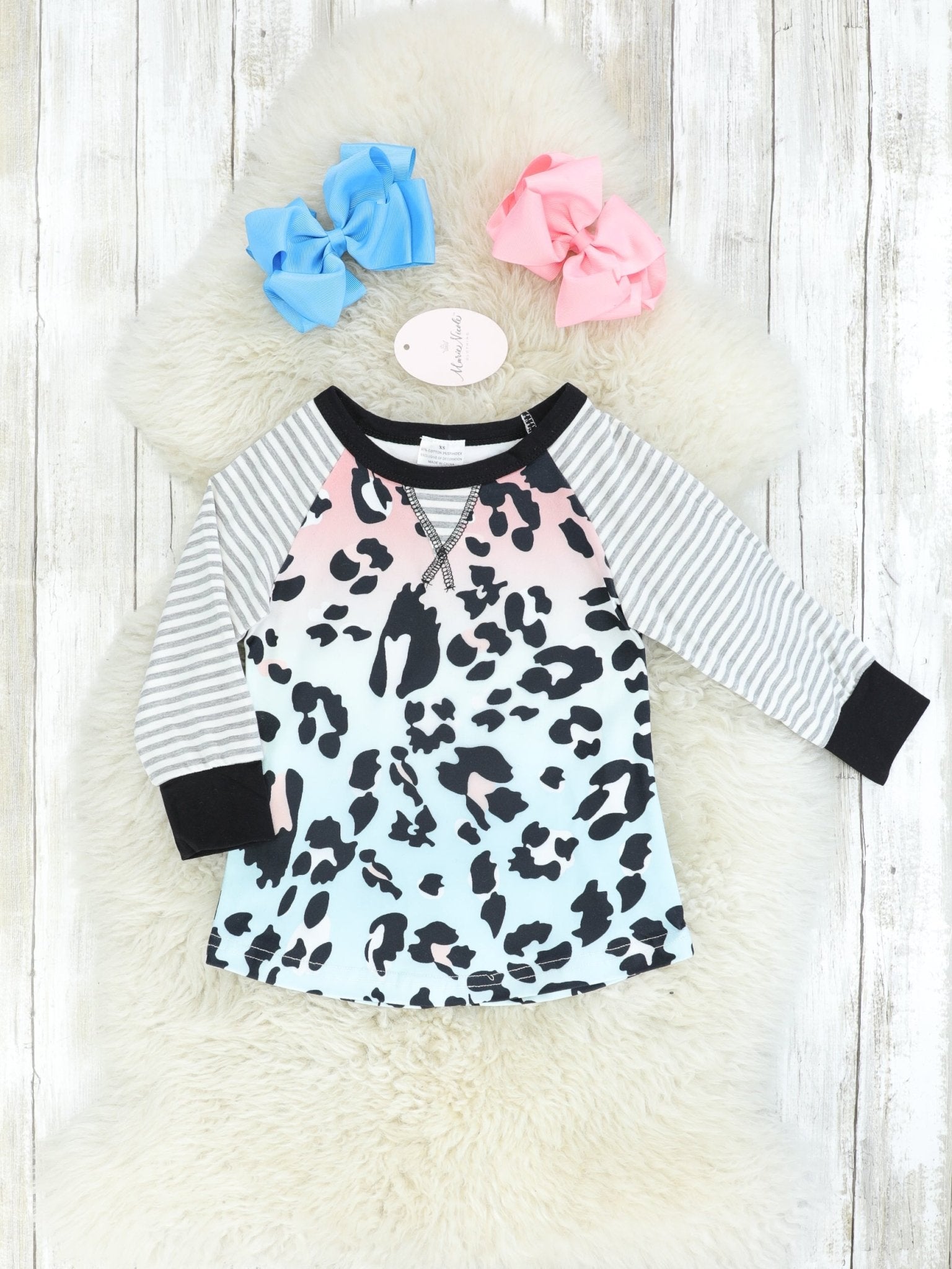Mom & Me Leopard Striped Raglan Shirt - Marie Nicole Clothing