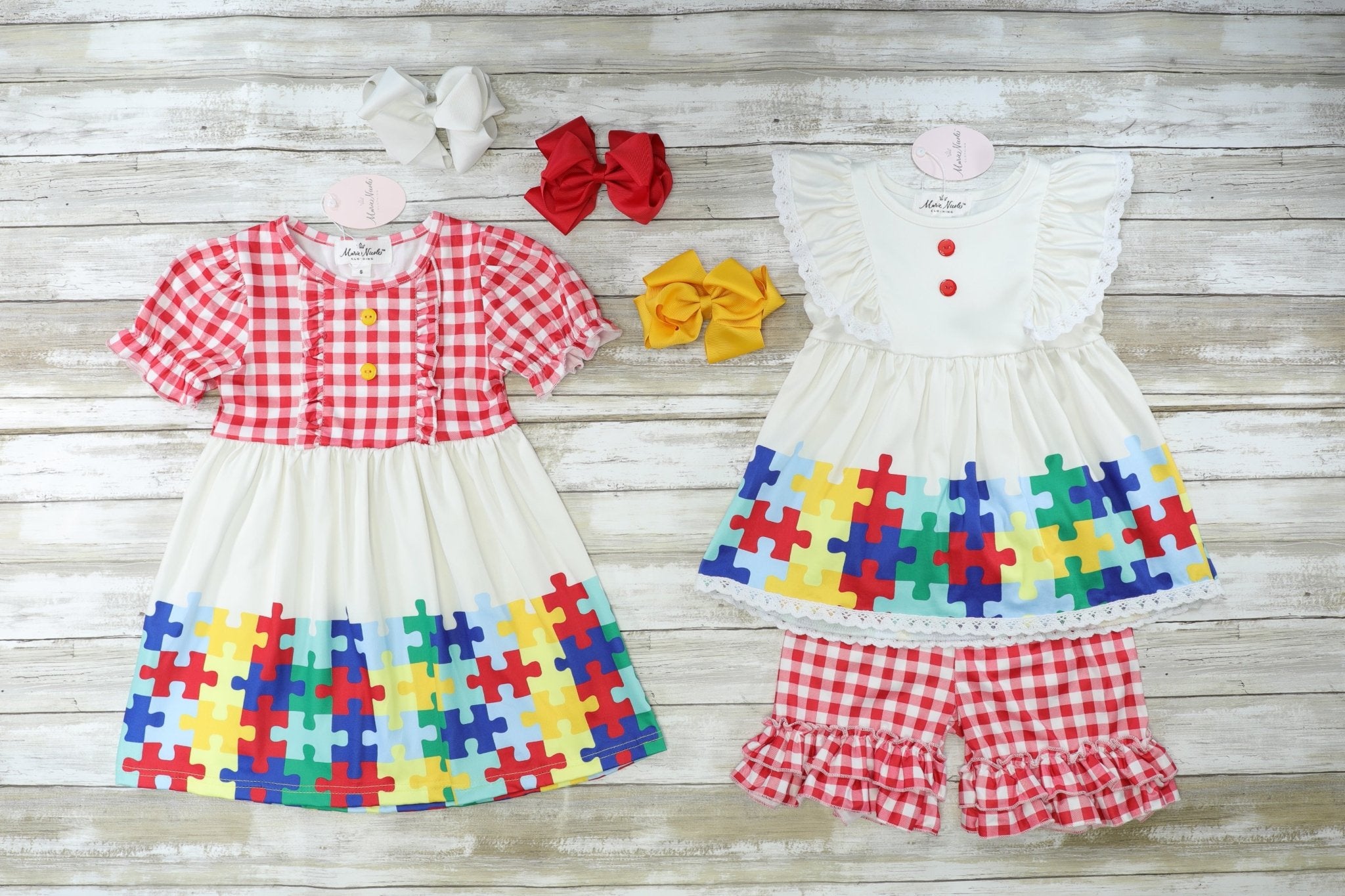 Puzzle Pieces Ruffle Outfit - Marie Nicole Clothing