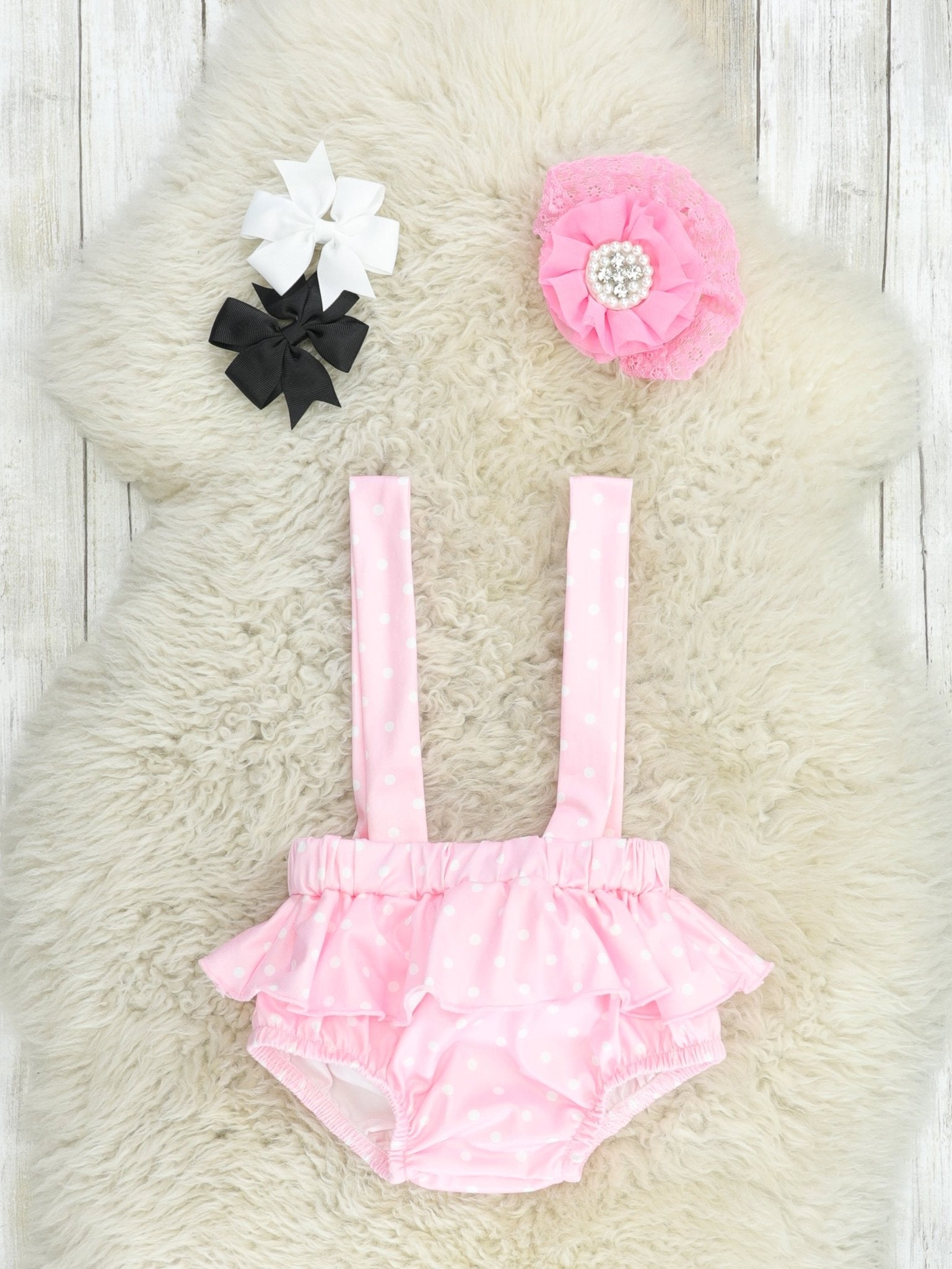 "Every Bunny Welcome" Onesie & Overall Bloomers Set - Marie Nicole Clothing