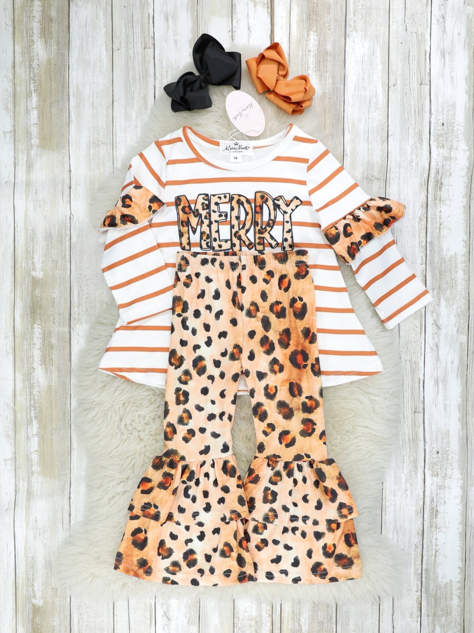 Leopard "Merry Christmas" Ruffle Outfit - Marie Nicole Clothing