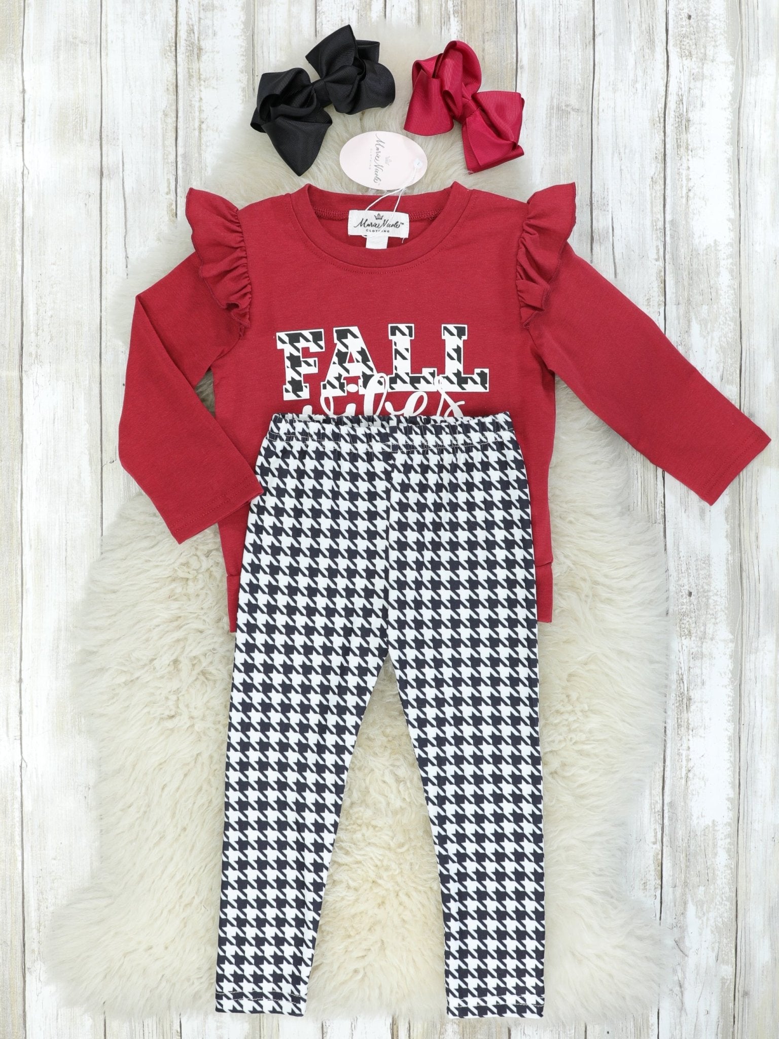 Houndstooth "Fall Vibes" Ruffle Outfit - Marie Nicole Clothing