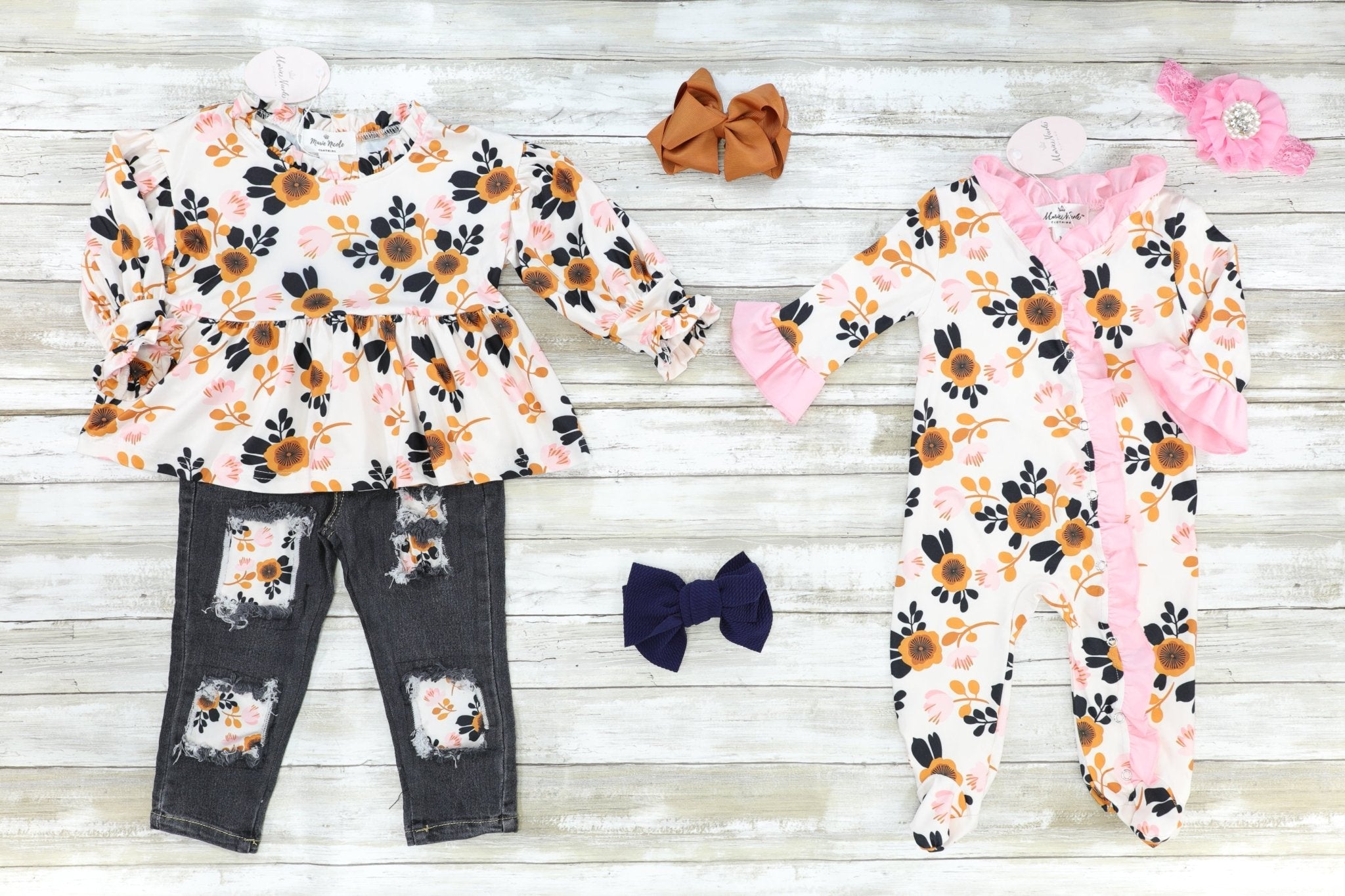 Orange Floral Tunic & Distressed Denim Outfit - Marie Nicole Clothing