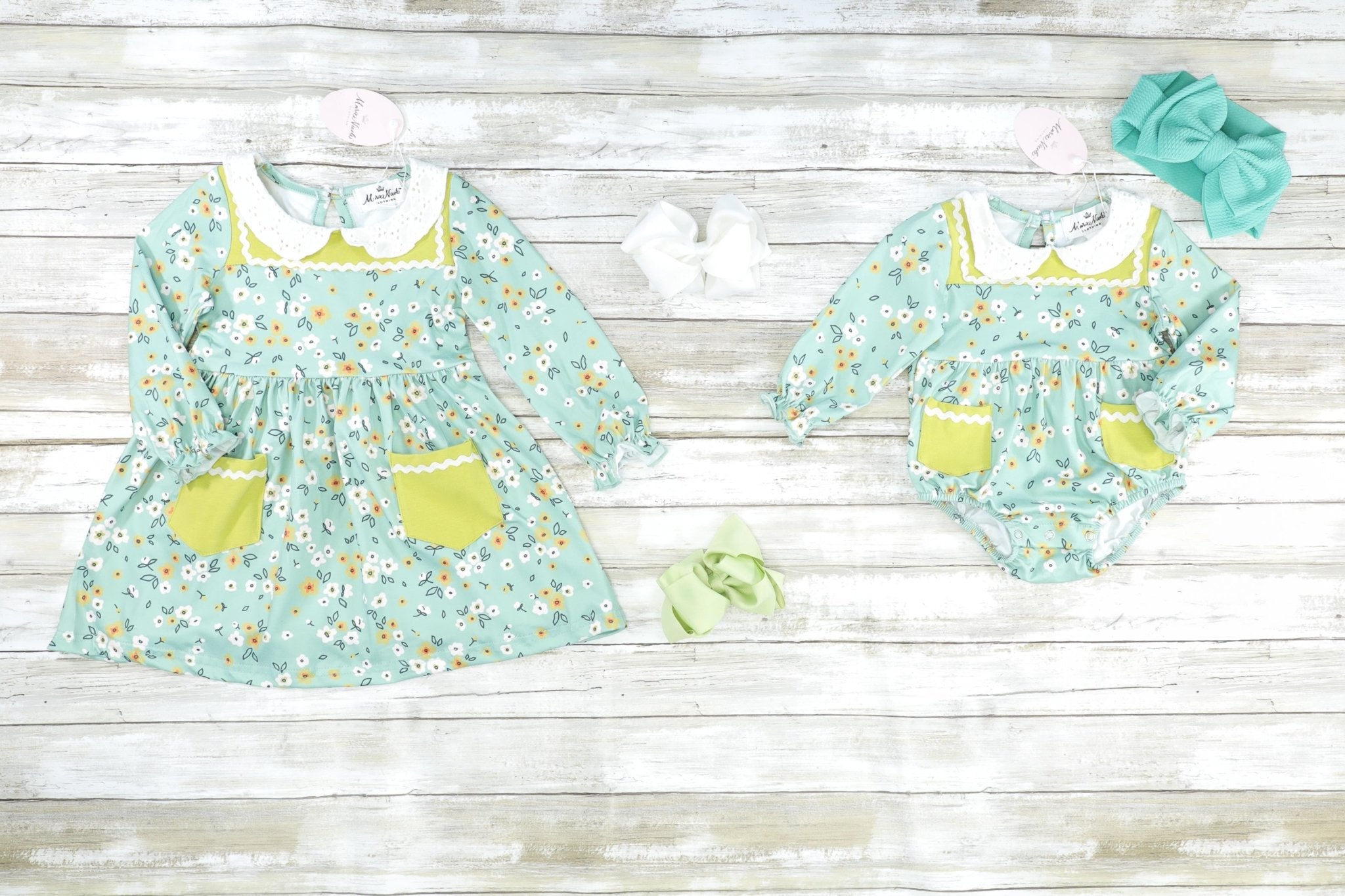 Sea Foam Green Floral Vintage Pocket Dress - Marie Nicole Clothing