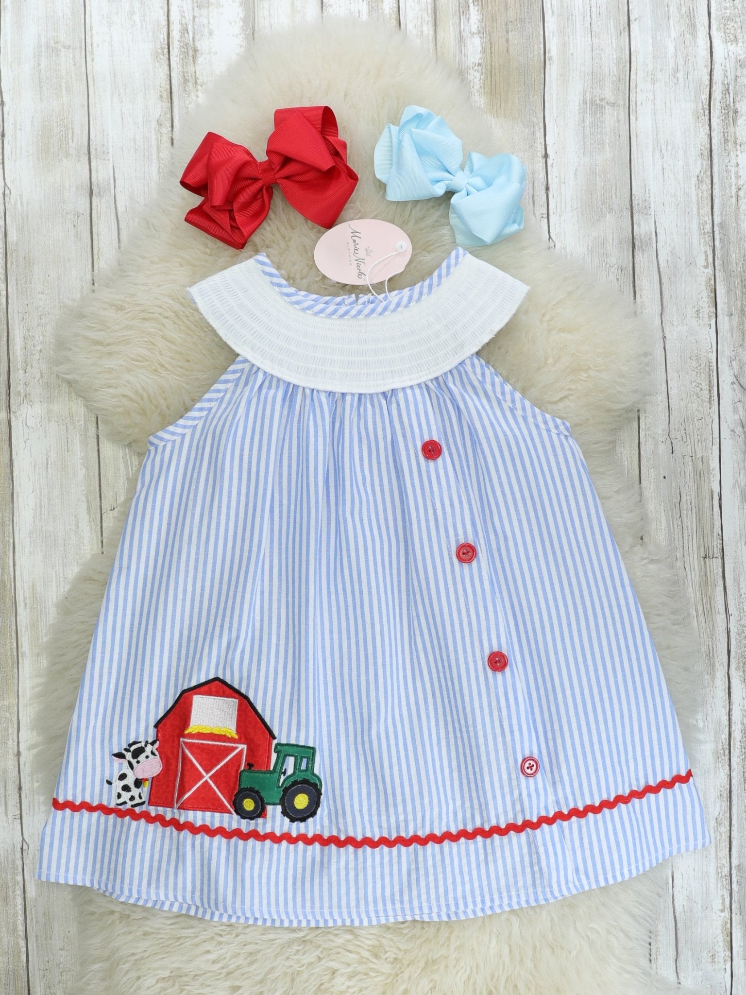 Striped Farm Animal Asymmetrical Dress - Marie Nicole Clothing