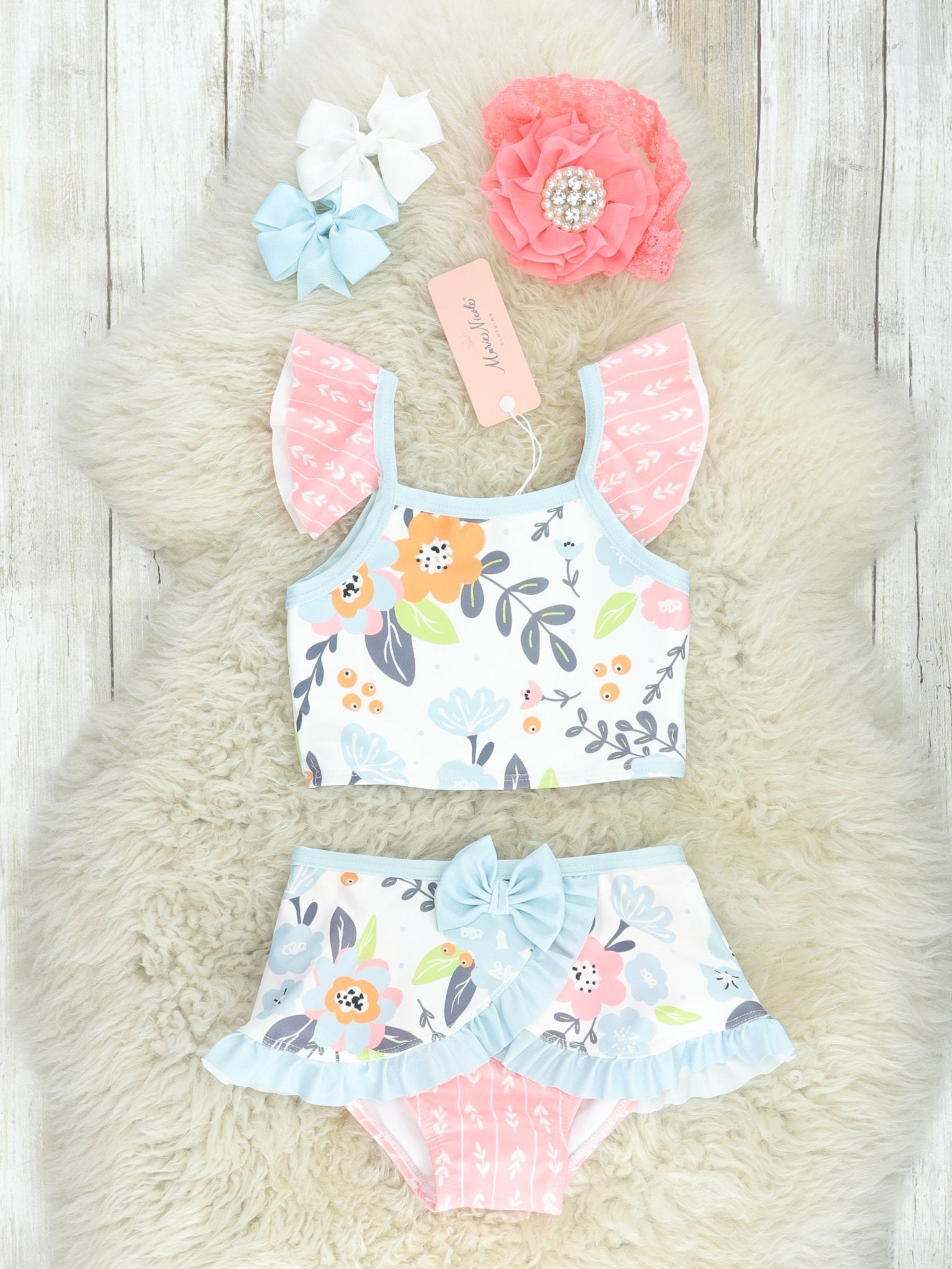 Coral Floral Ruffle Swimsuit - Marie Nicole Clothing