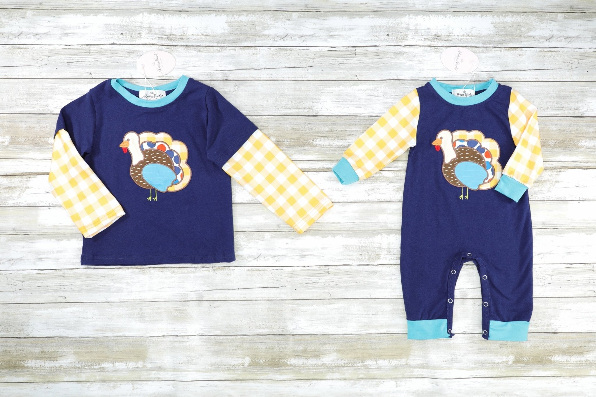Yellow Gingham Turkey Romper - Marie Nicole Clothing