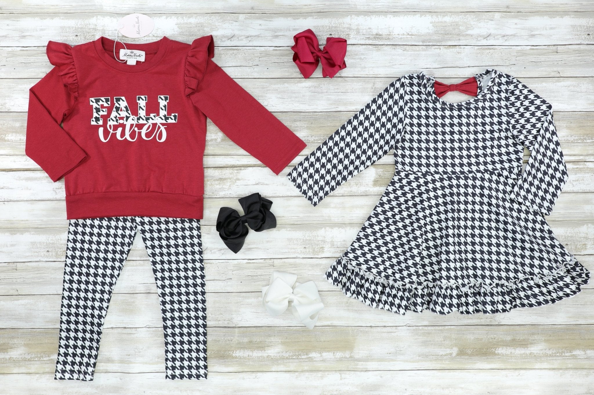 Houndstooth "Fall Vibes" Ruffle Outfit - Marie Nicole Clothing
