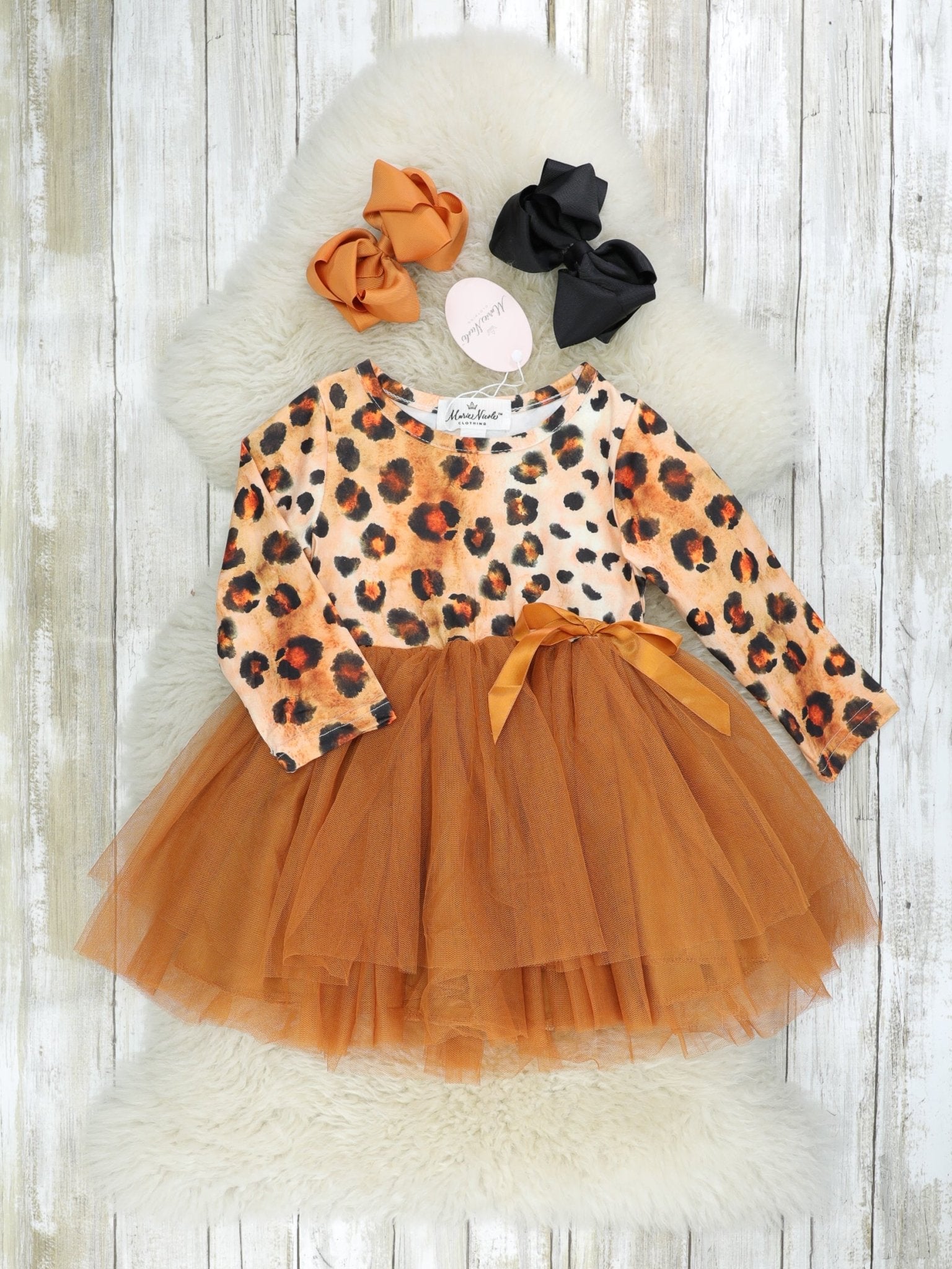 Leopard Tulle Bow Dress - Marie Nicole Clothing