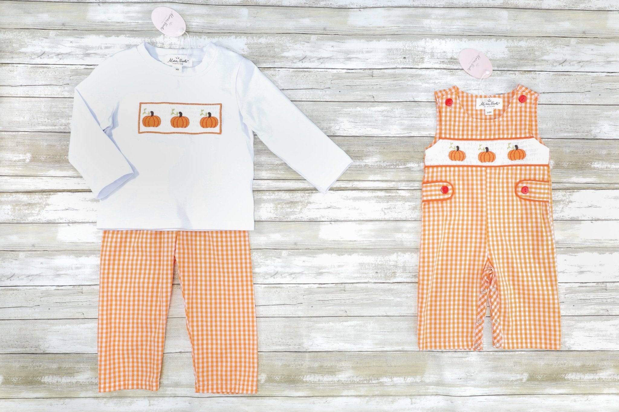 Orange Gingham Smocked Pumpkin Outfit - Marie Nicole Clothing