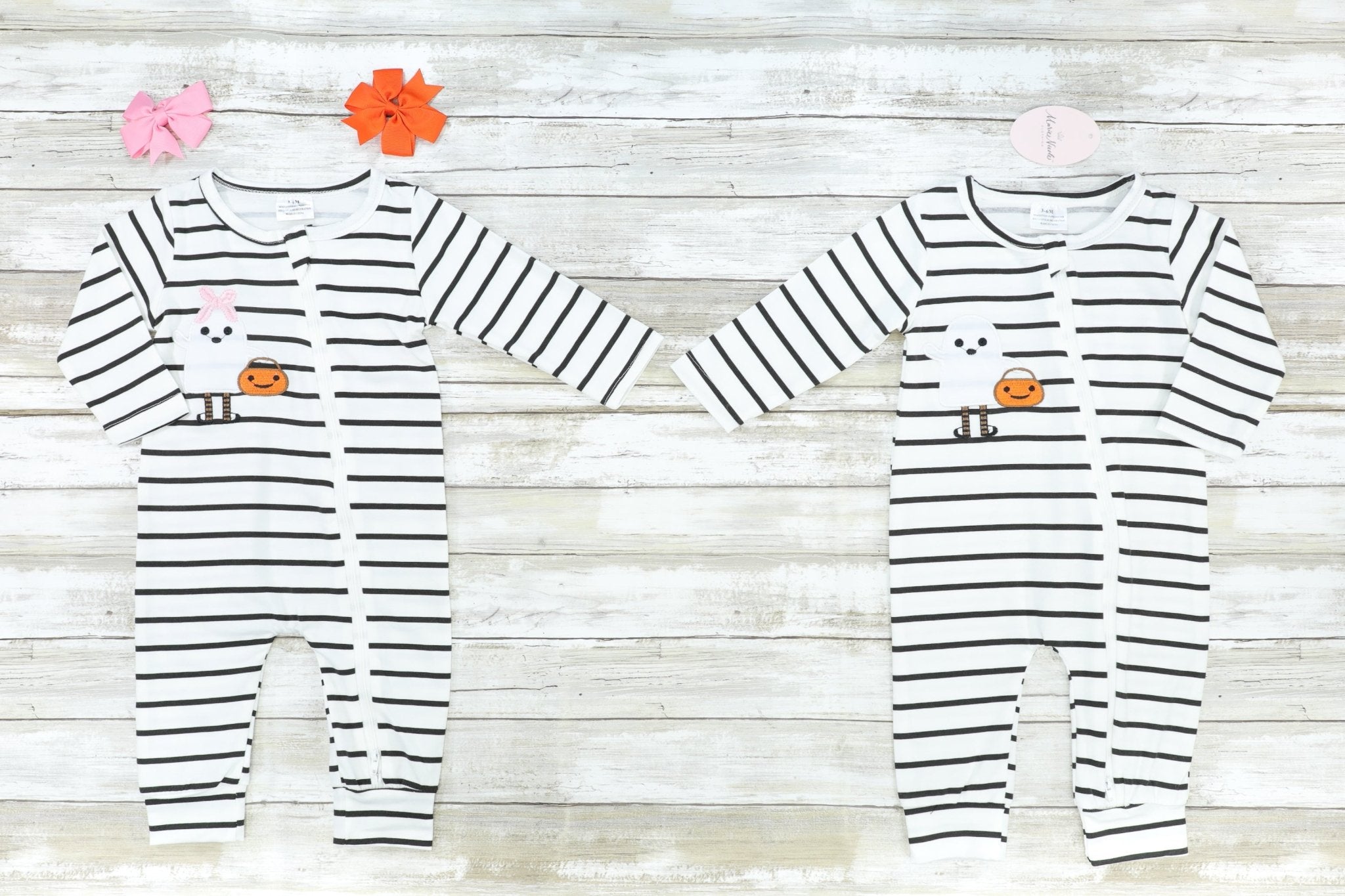 Striped Ghost & Pumpkin Romper Pajamas - Marie Nicole Clothing