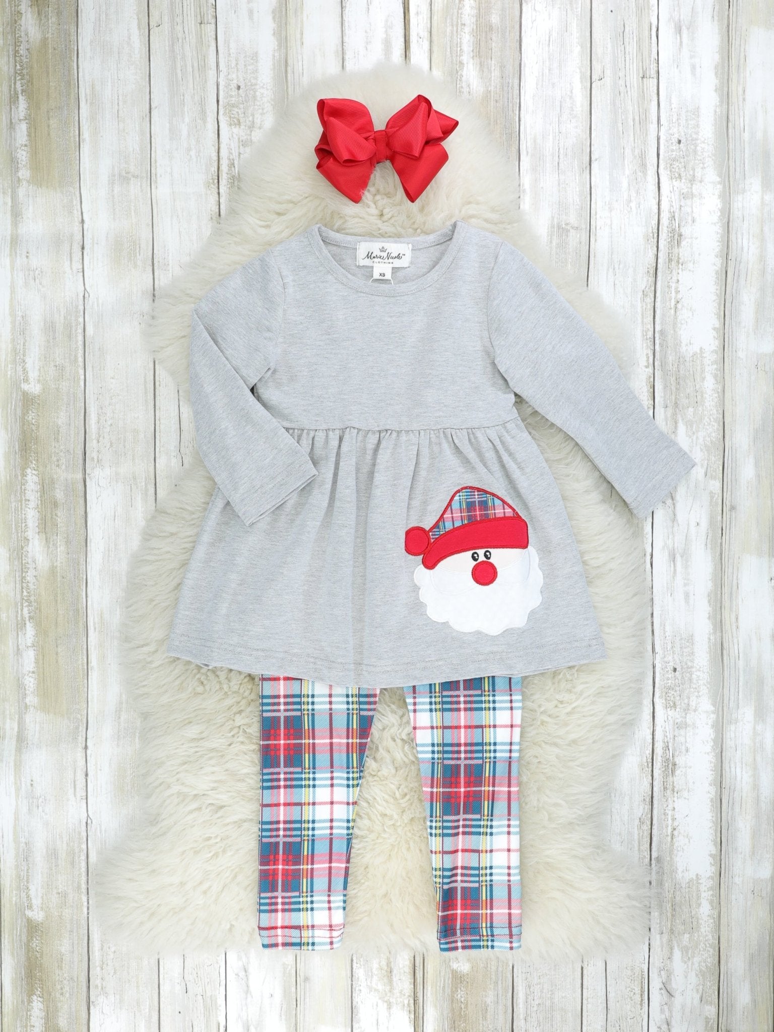 Blue Plaid Santa 3 - Piece Outfit - Marie Nicole Clothing