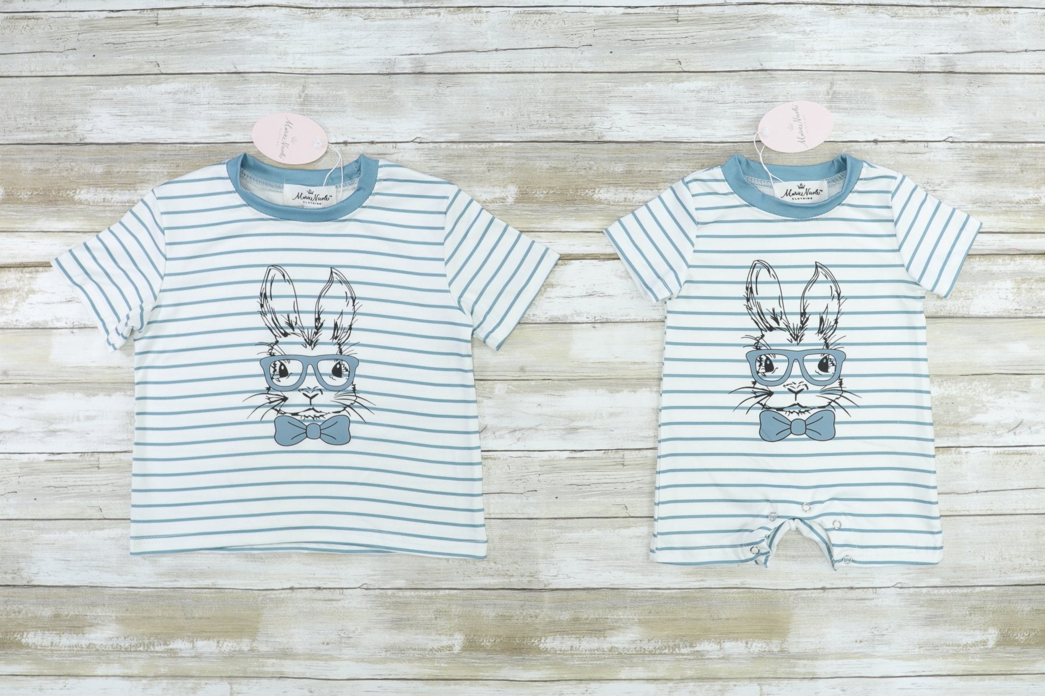 Nerdy Bunny Striped Romper - Marie Nicole Clothing