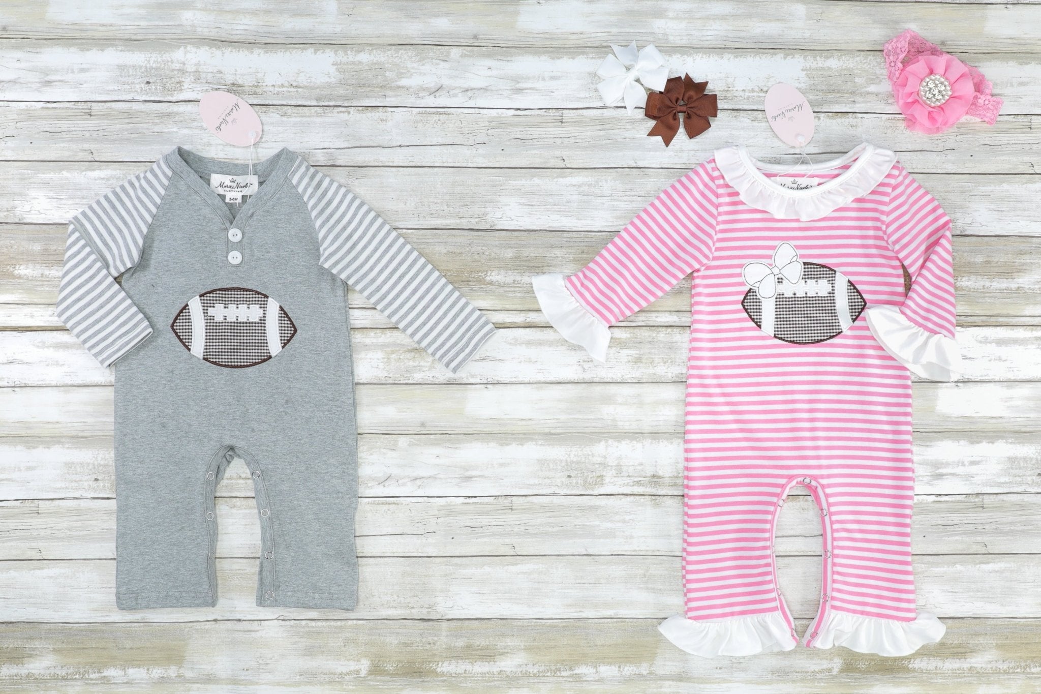 Grey Raglan Football Romper - Marie Nicole Clothing