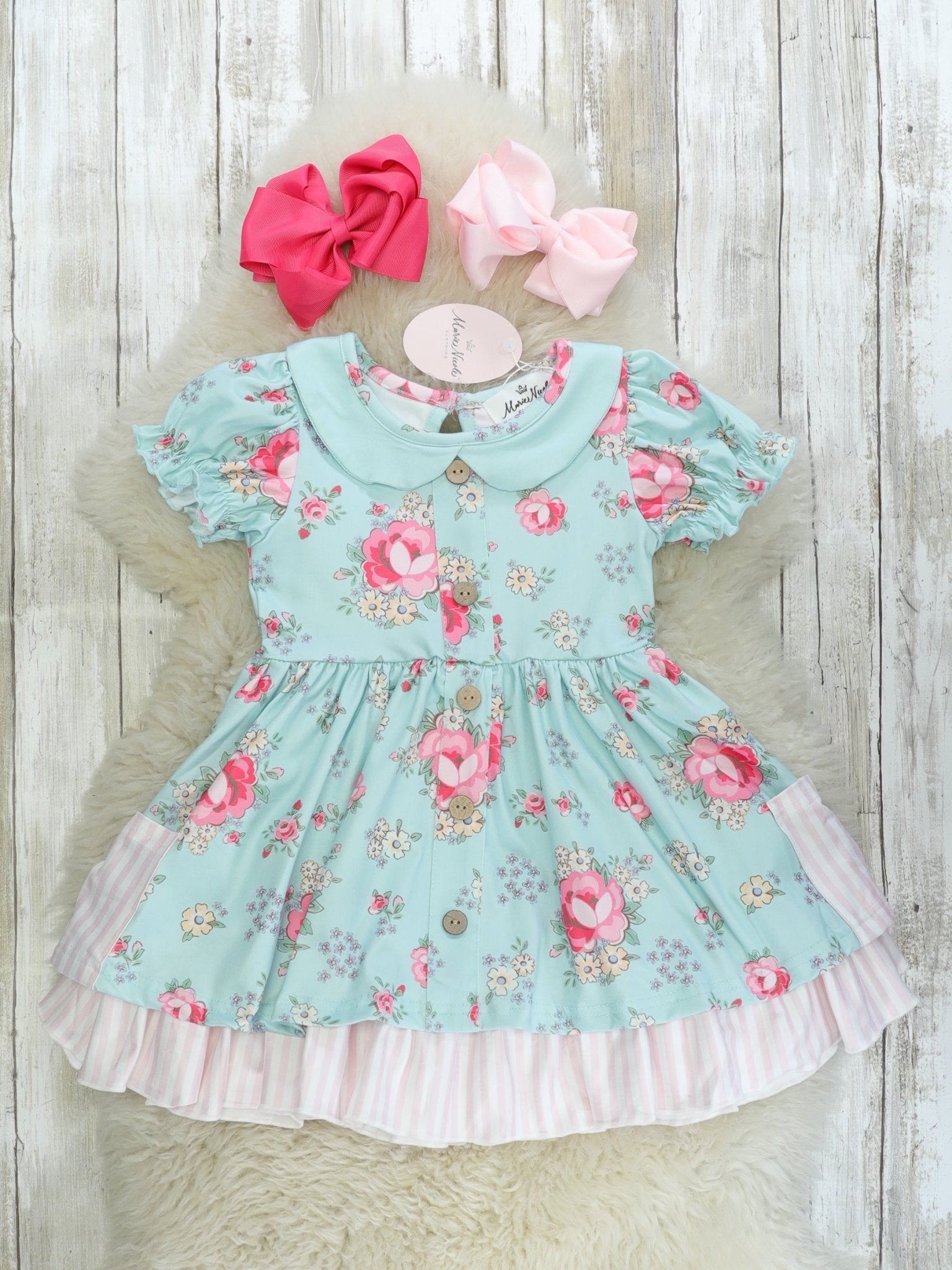 Teal Floral Vintage Pocket Dress - Marie Nicole Clothing