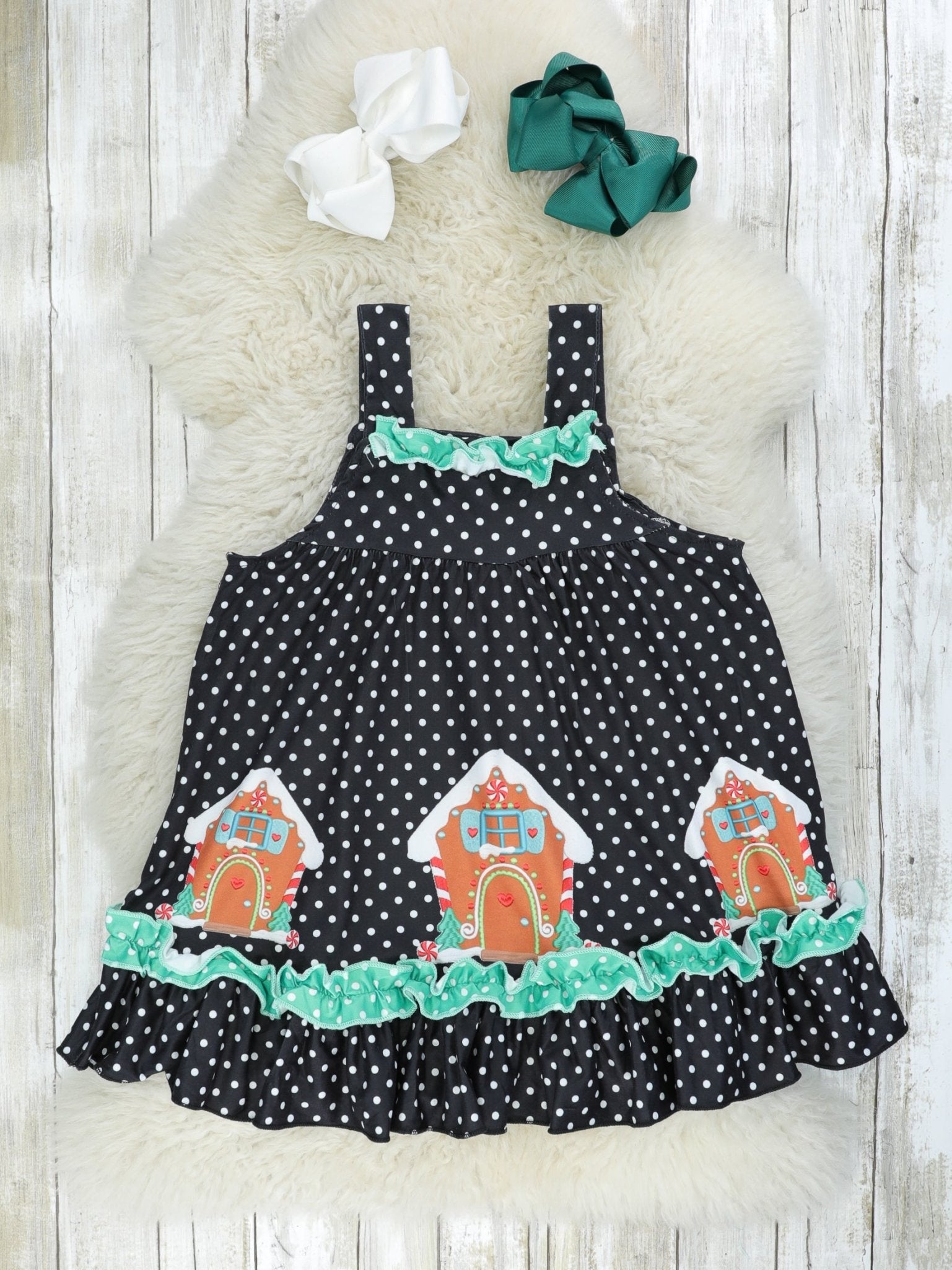 Black Polka Dot Gingerbread Dress W/ White Shirt - Marie Nicole Clothing