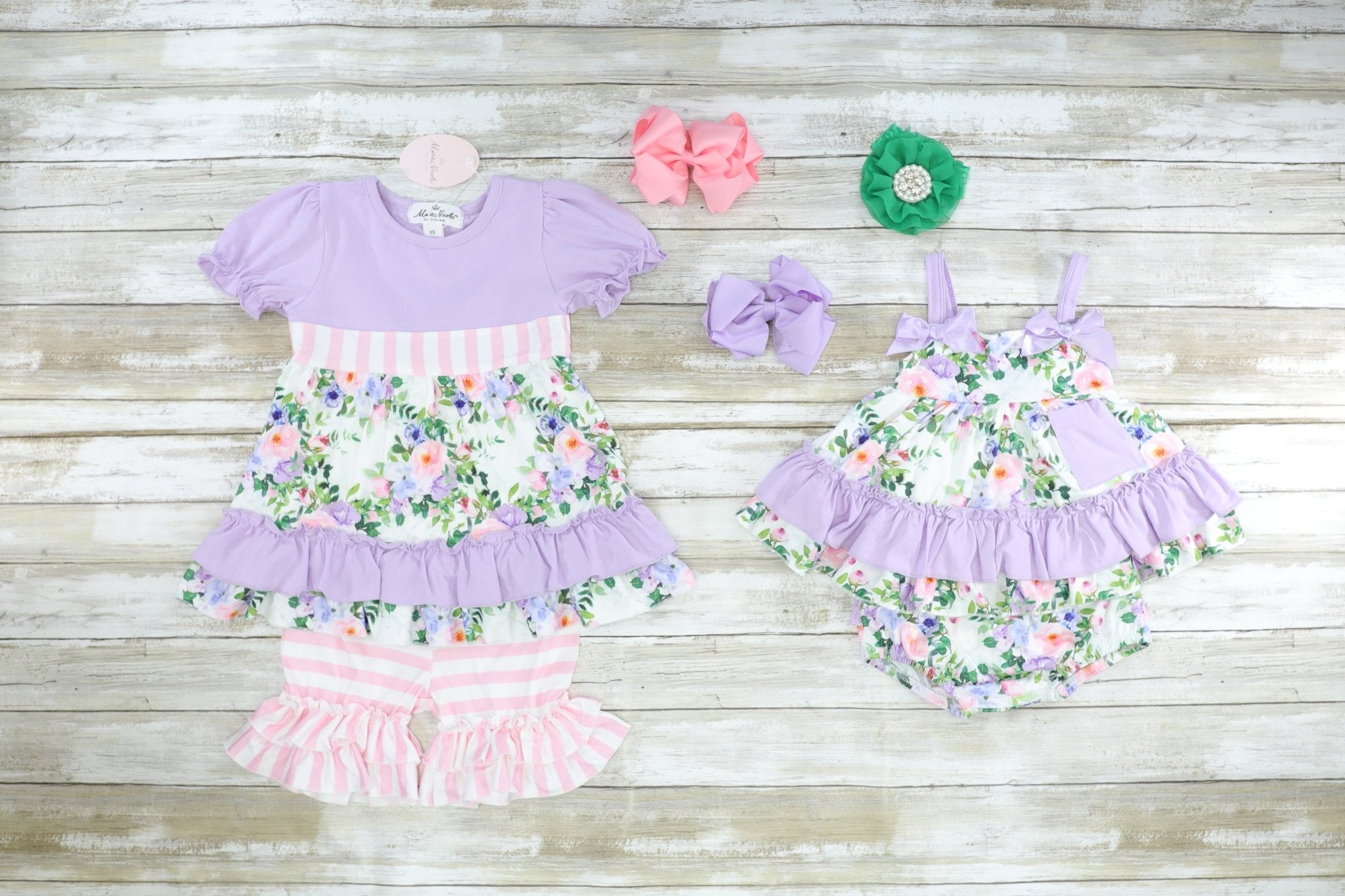 Purple Floral Ruffle Top & Bloomers Set - Marie Nicole Clothing