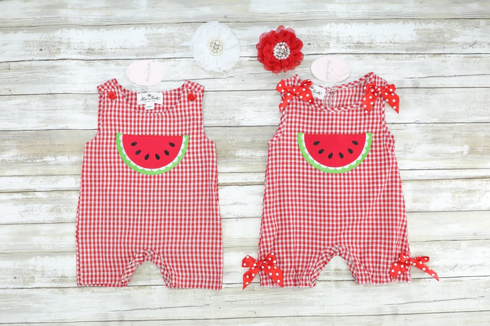 Red Check Watermelon Romper - Marie Nicole Clothing