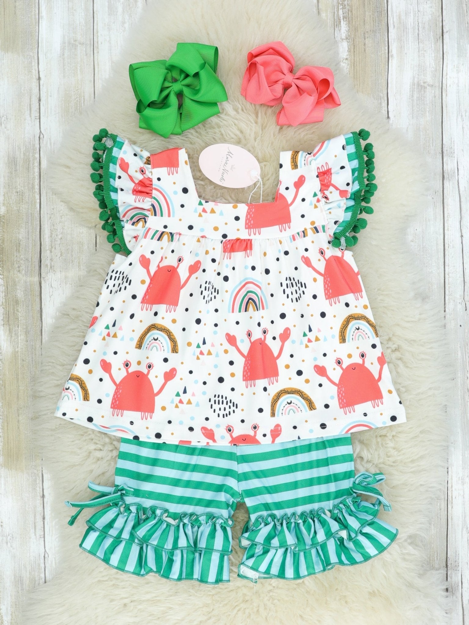 Rainbow & Crab Ruffle Outfit - Marie Nicole Clothing