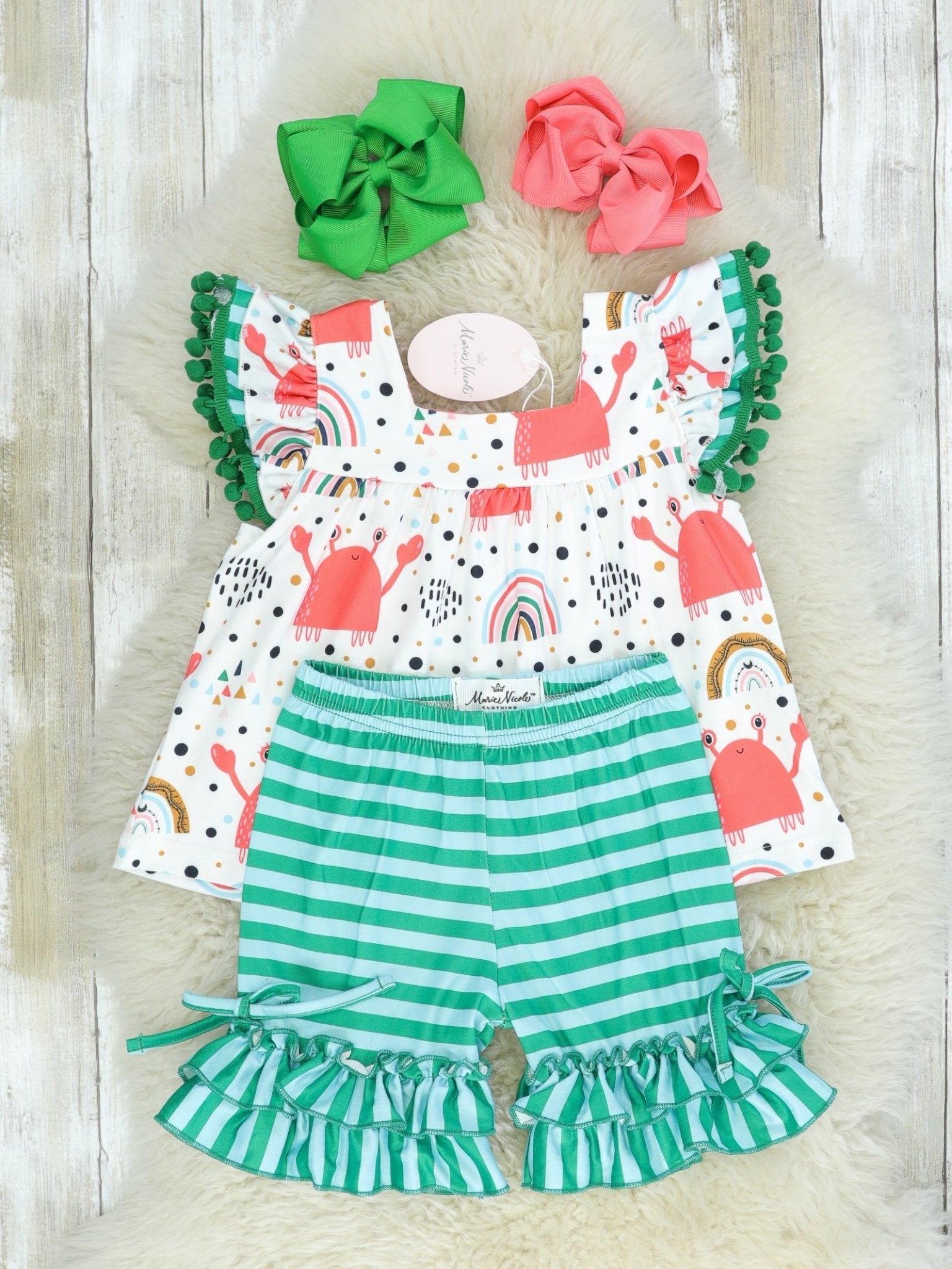 Rainbow & Crab Ruffle Outfit - Marie Nicole Clothing
