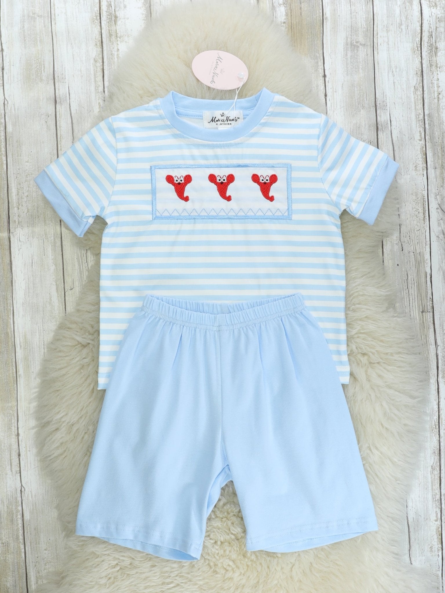 Blue Striped Lobster Smocked Outfit - Marie Nicole Clothing