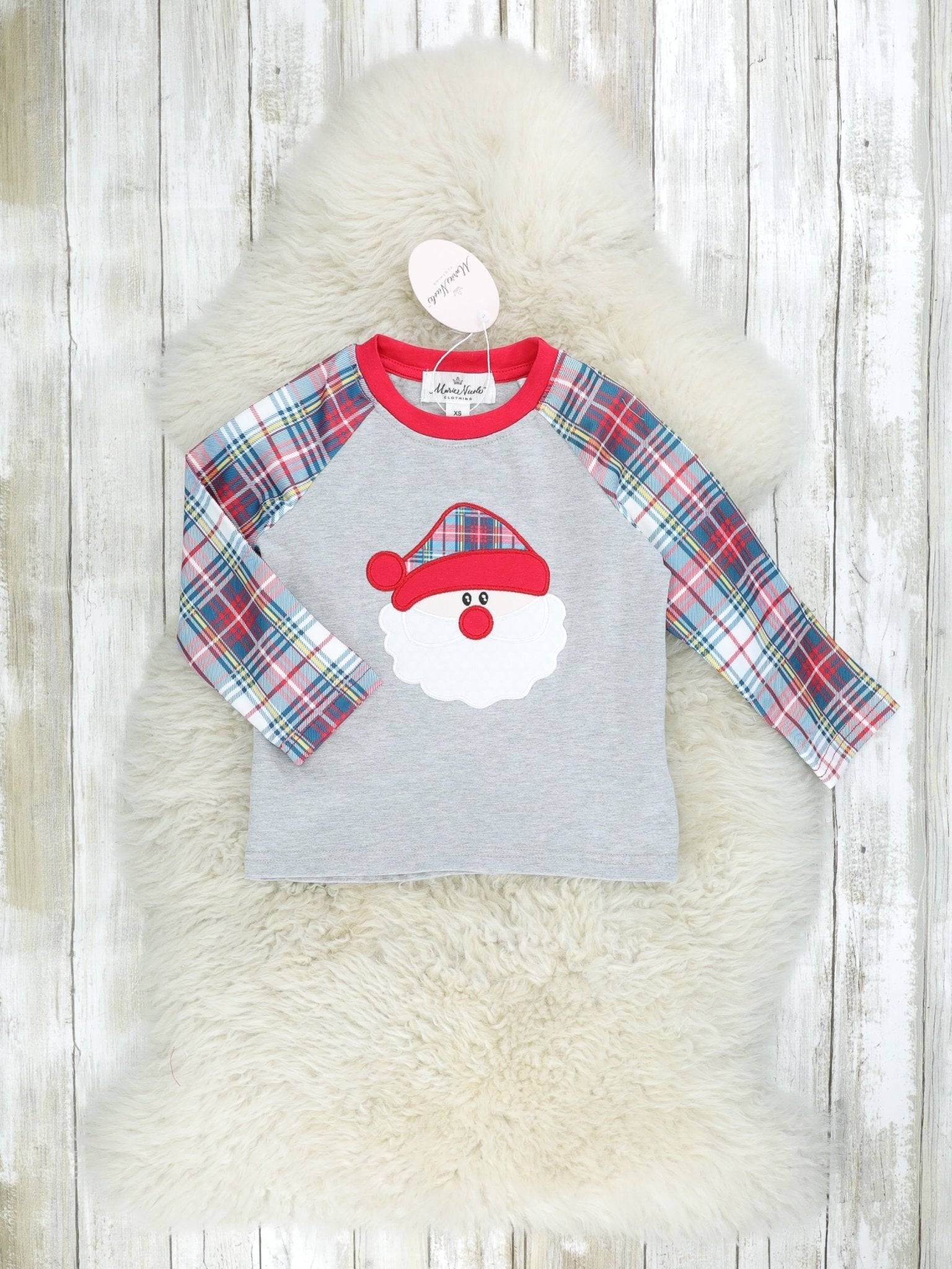 Blue Plaid Santa Raglan Shirt - Marie Nicole Clothing