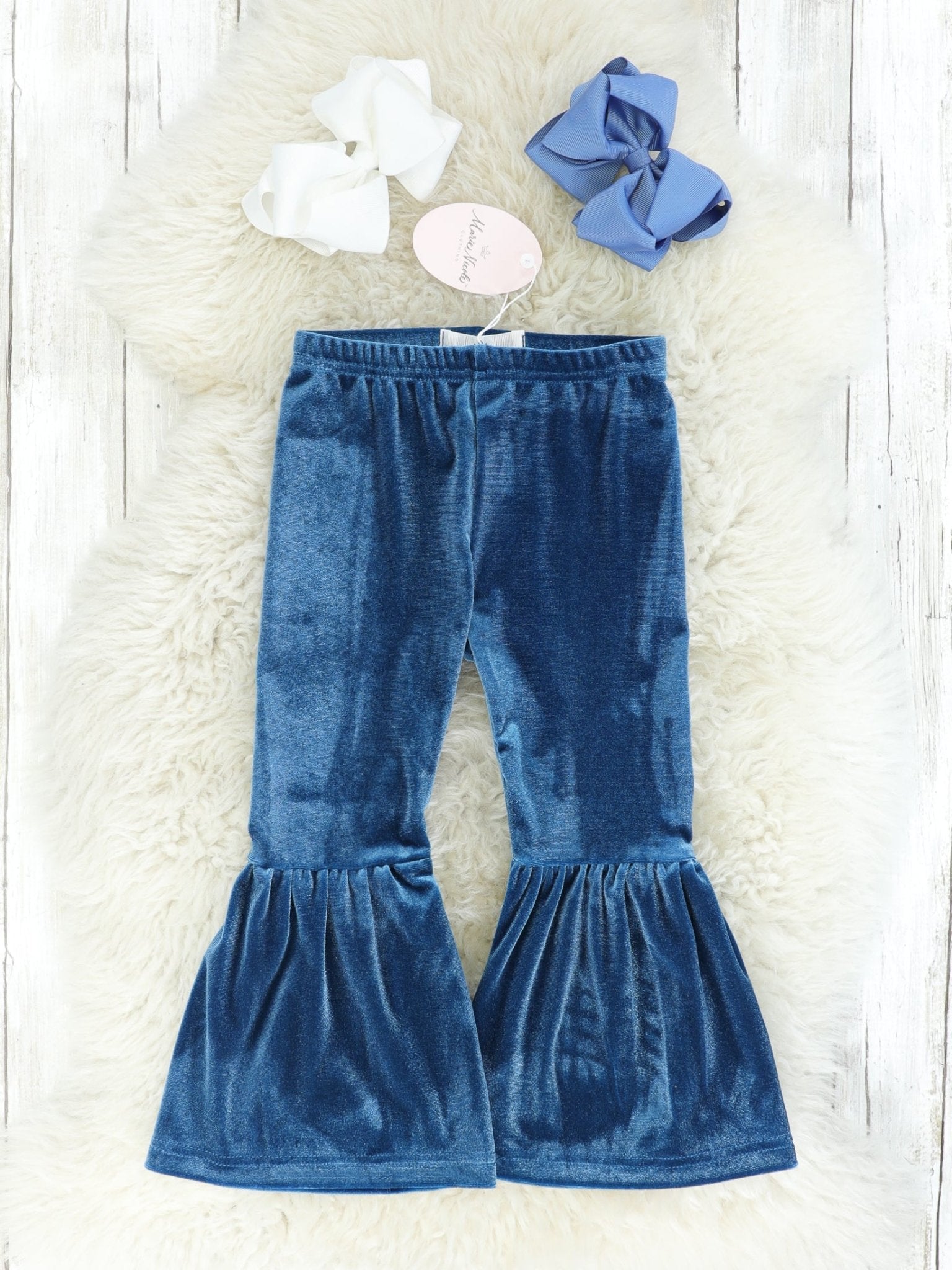 Sapphire Blue Velvet Bell Bottoms - Marie Nicole Clothing