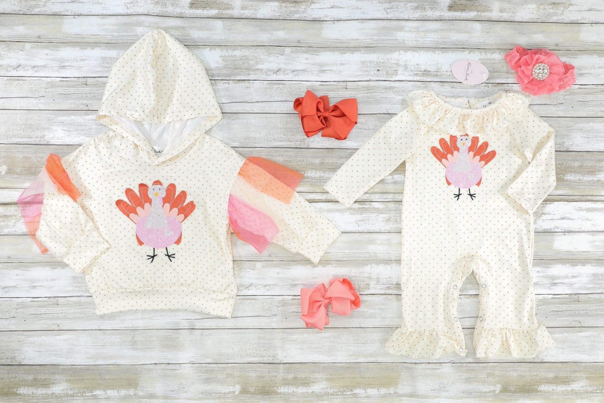 Pink Polka Dot Turkey Ruffle Romper - Marie Nicole Clothing