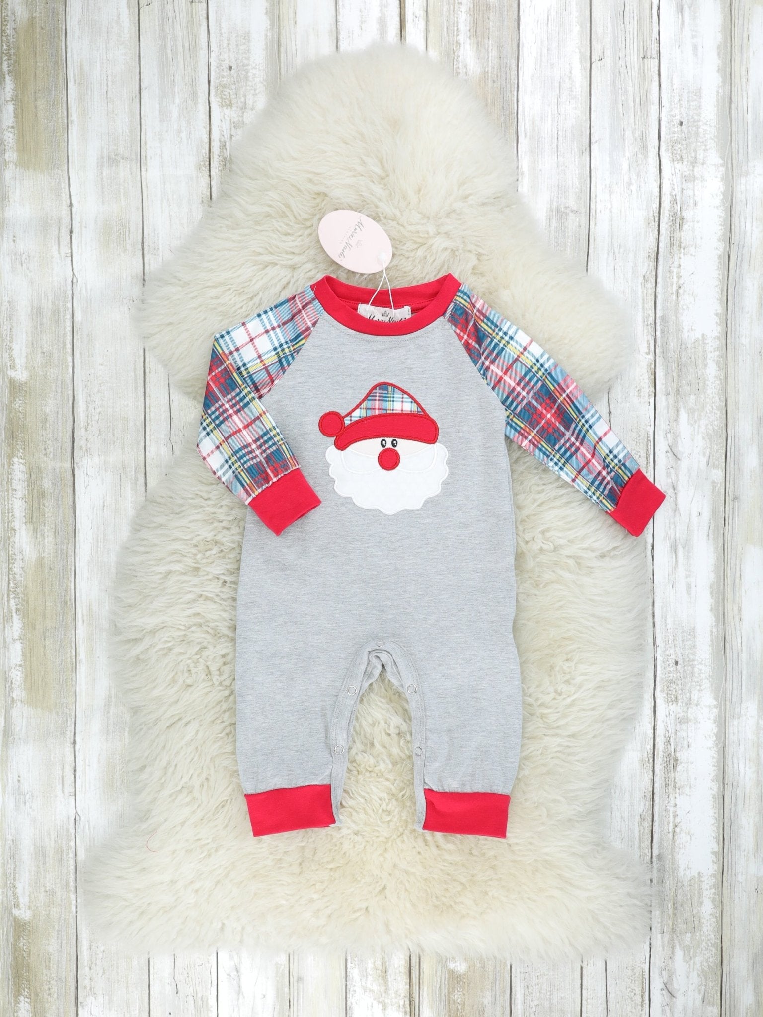 Blue Plaid Santa Romper - Marie Nicole Clothing