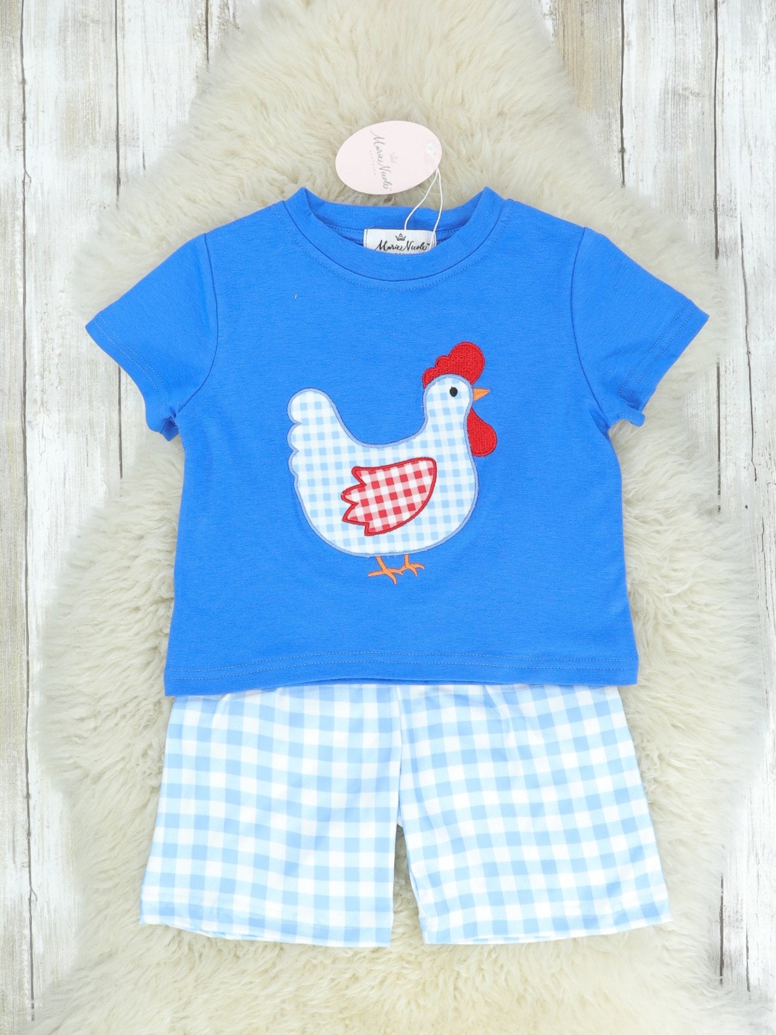 Blue Spring Chicken Shirt & Shorts Outfit - Marie Nicole Clothing