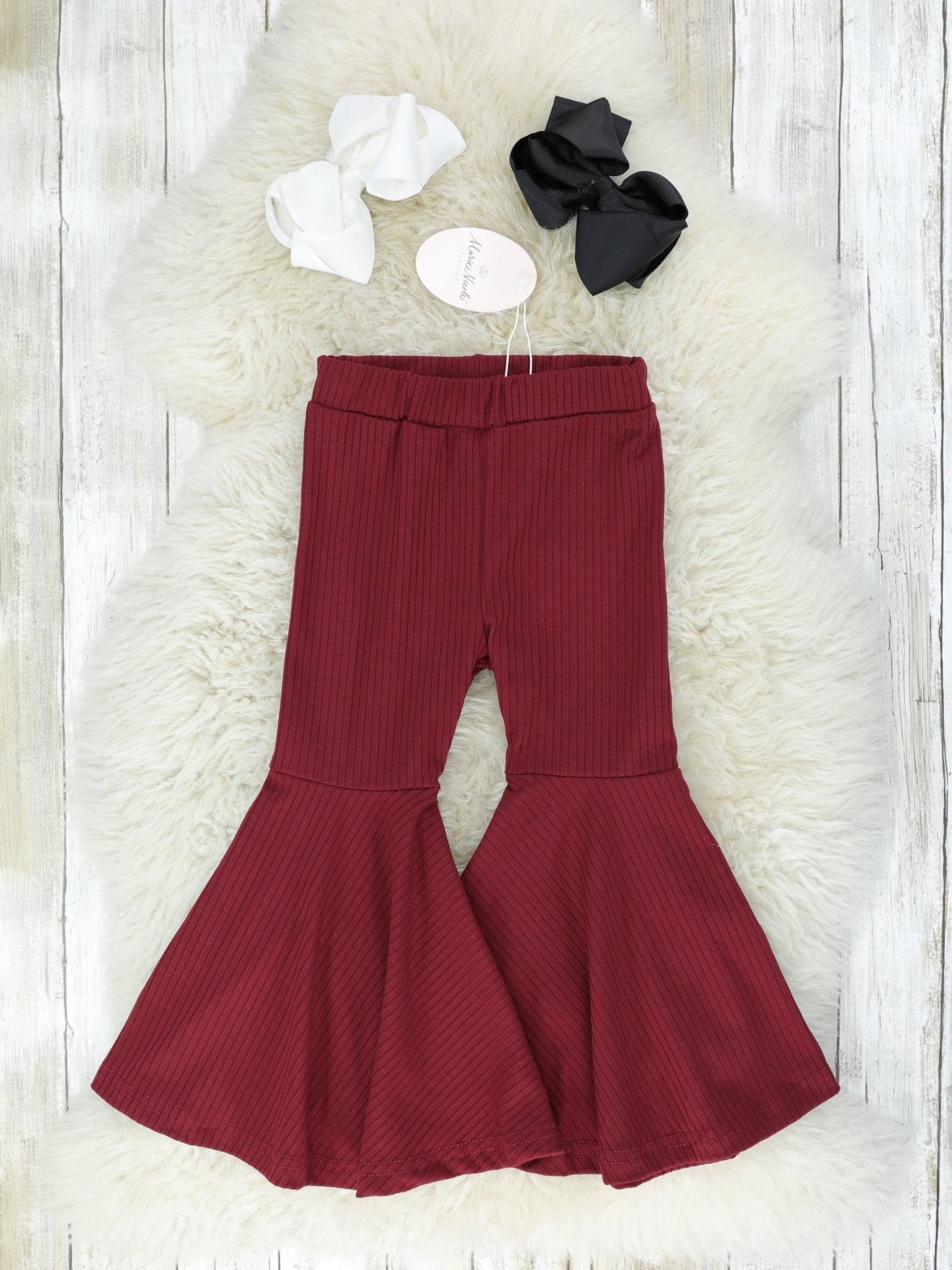 Burgundy Ribbed Bell Bottoms - Marie Nicole Clothing