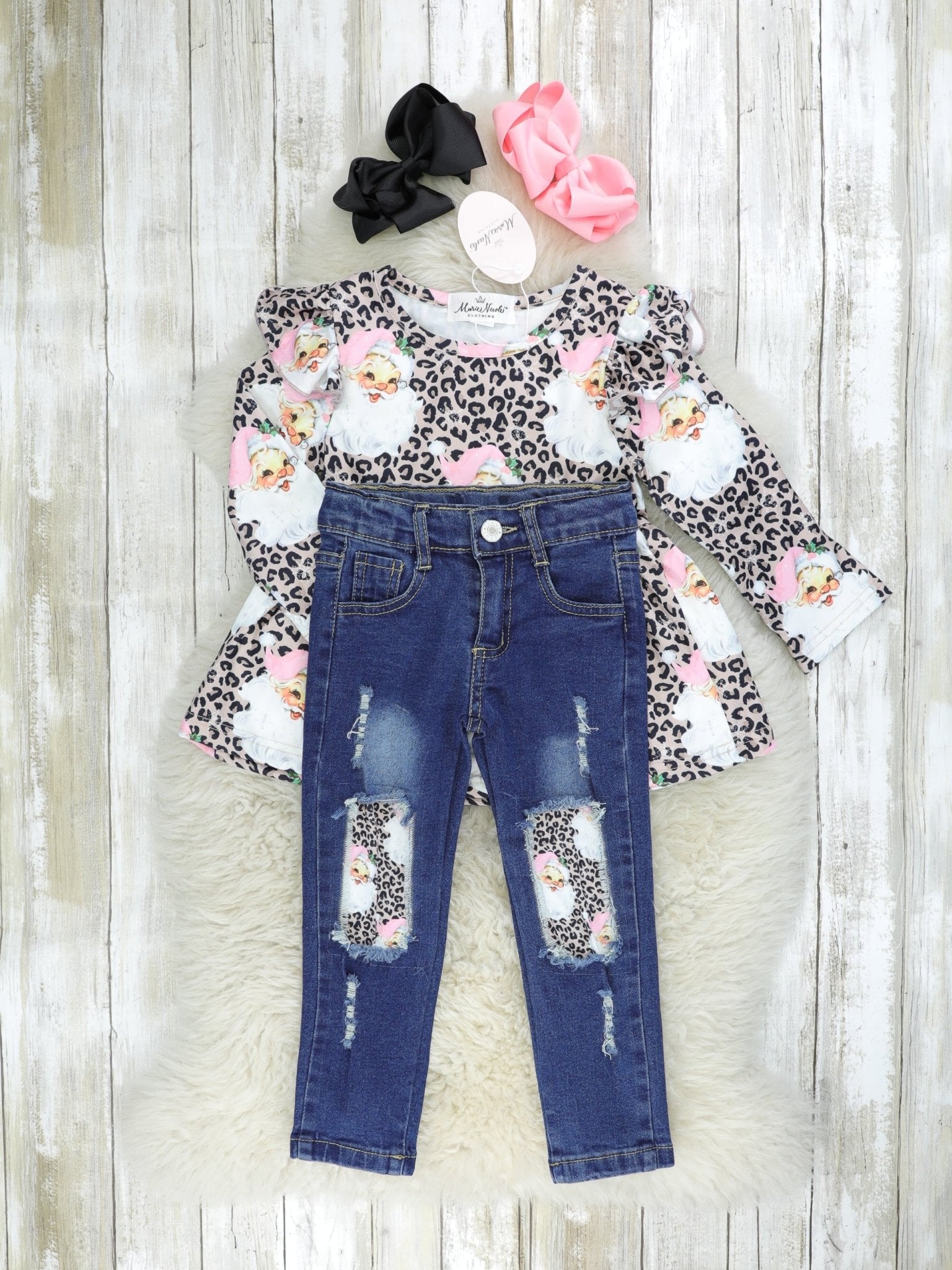 Leopard Santa Denim Outfit - Marie Nicole Clothing