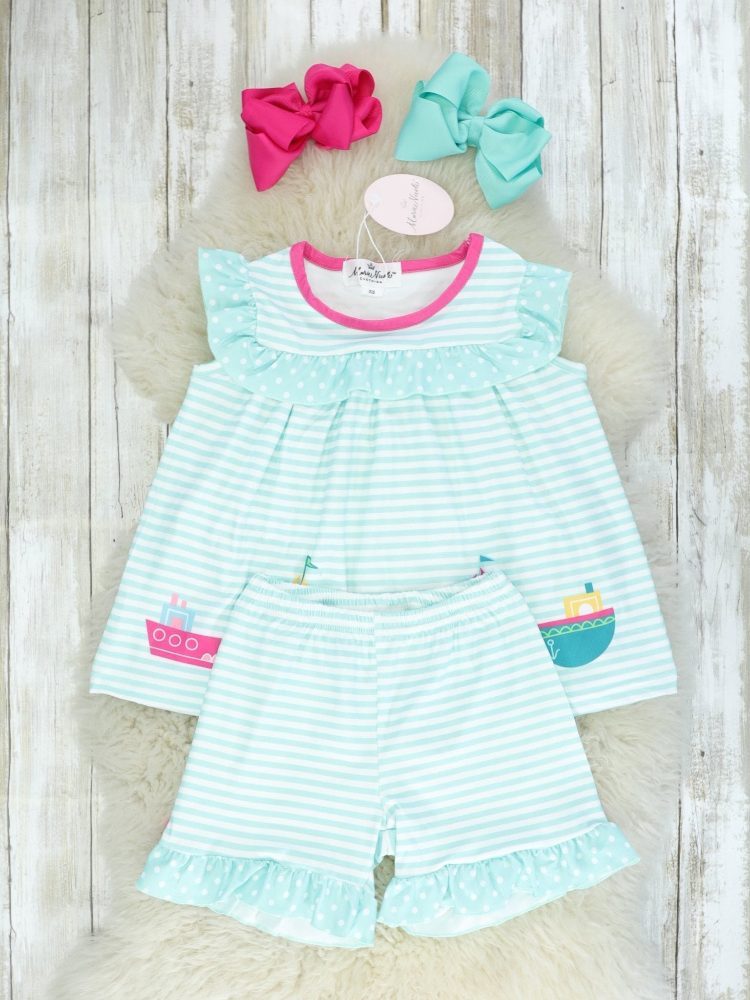 Mint Striped Boat Outfit - Marie Nicole Clothing