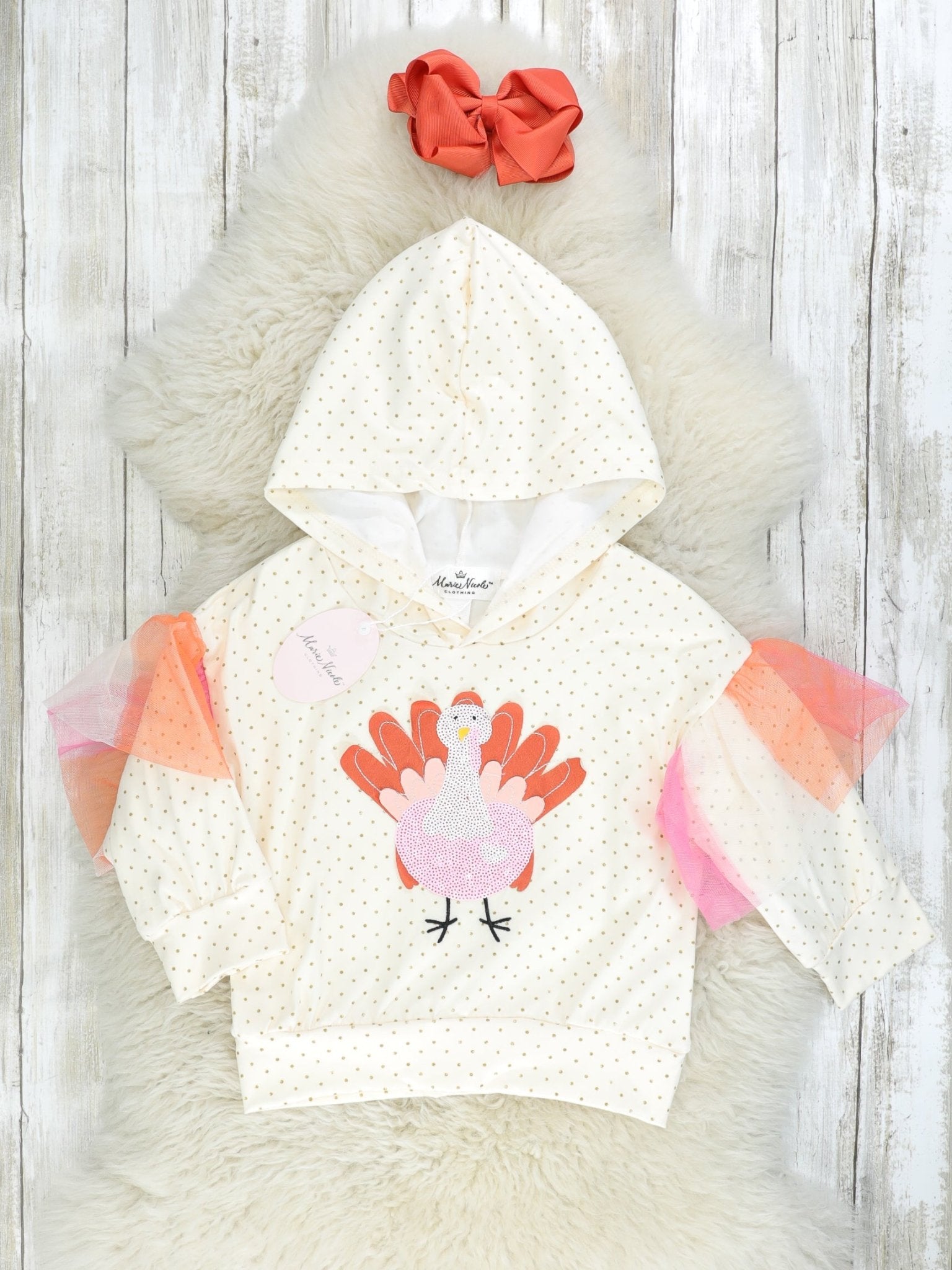 Pink Polka Dot Turkey Tulle Hoodie - Marie Nicole Clothing