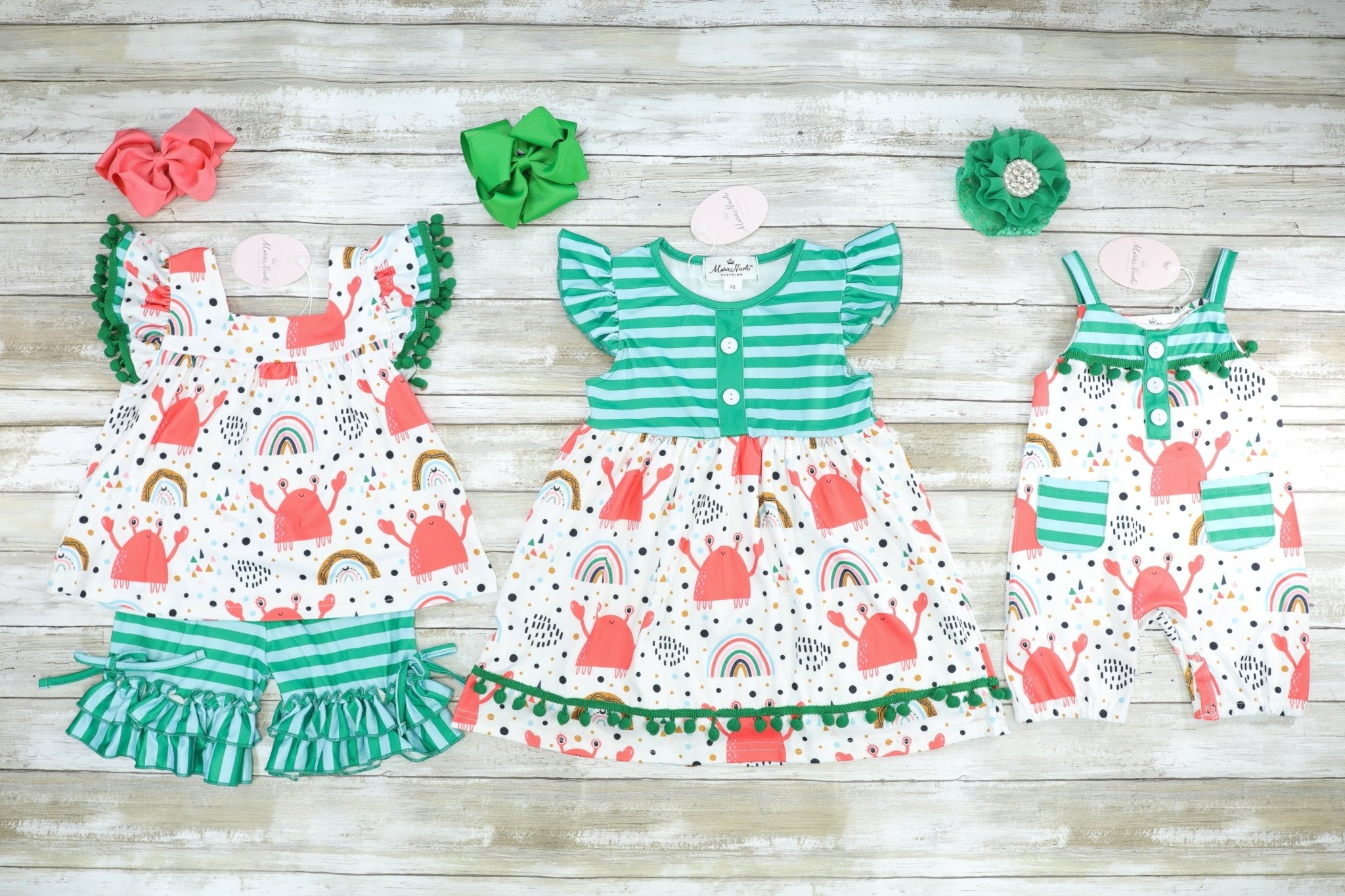 Rainbow & Crab Ruffle Outfit - Marie Nicole Clothing