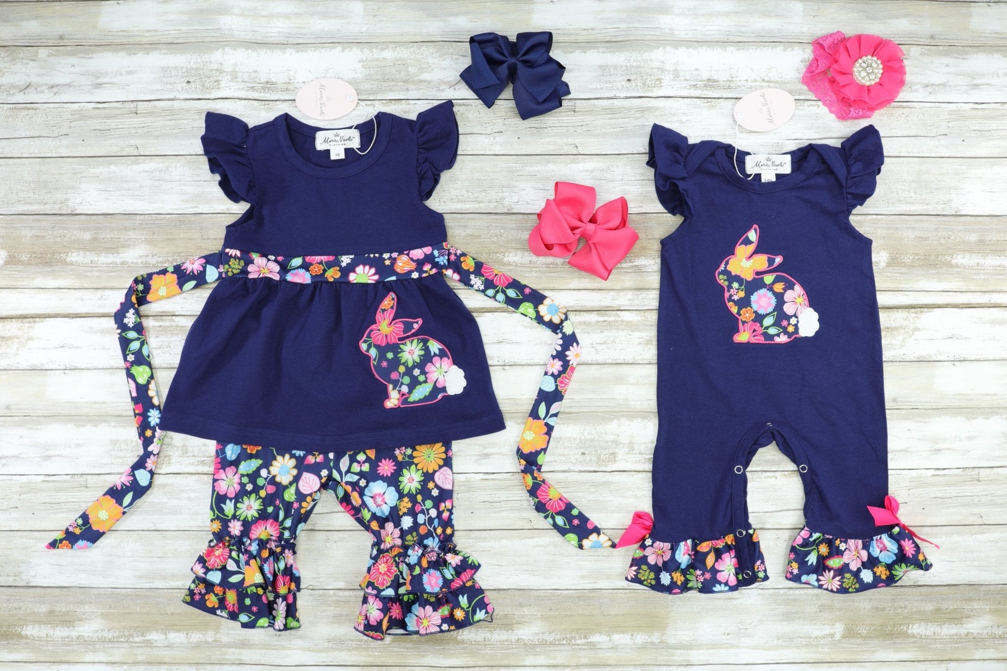 Navy Floral Bunny Tunic Outfit - Marie Nicole Clothing