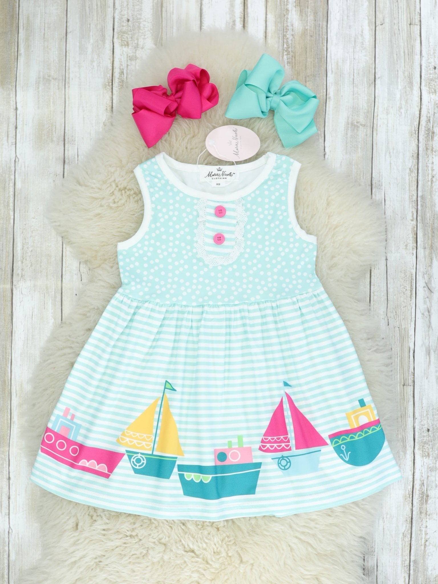 Mint Striped Boat Dress - Marie Nicole Clothing