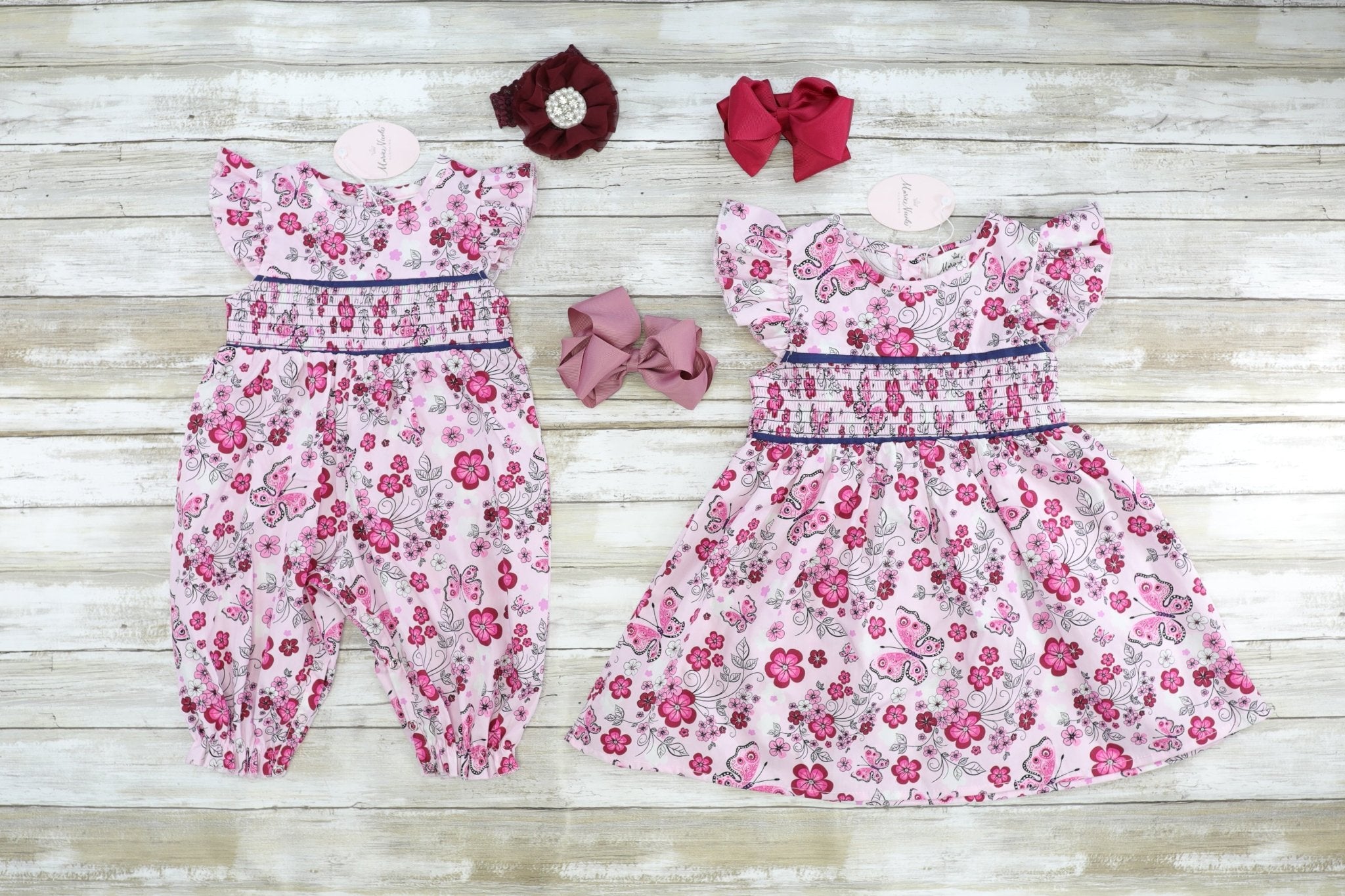 Pink Butterfly Smocked Dress - Marie Nicole Clothing