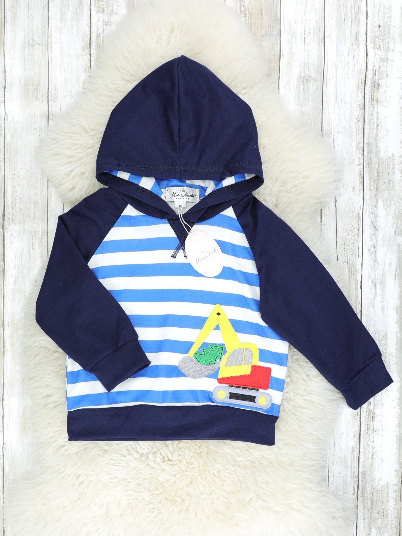 Blue Striped Excavator Hoodie - Marie Nicole Clothing