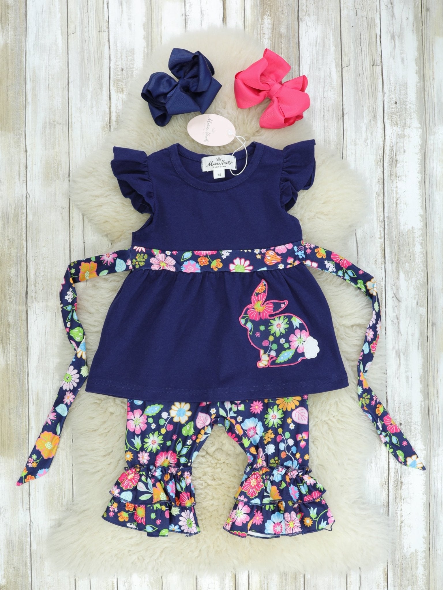 Navy Floral Bunny Tunic Outfit - Marie Nicole Clothing