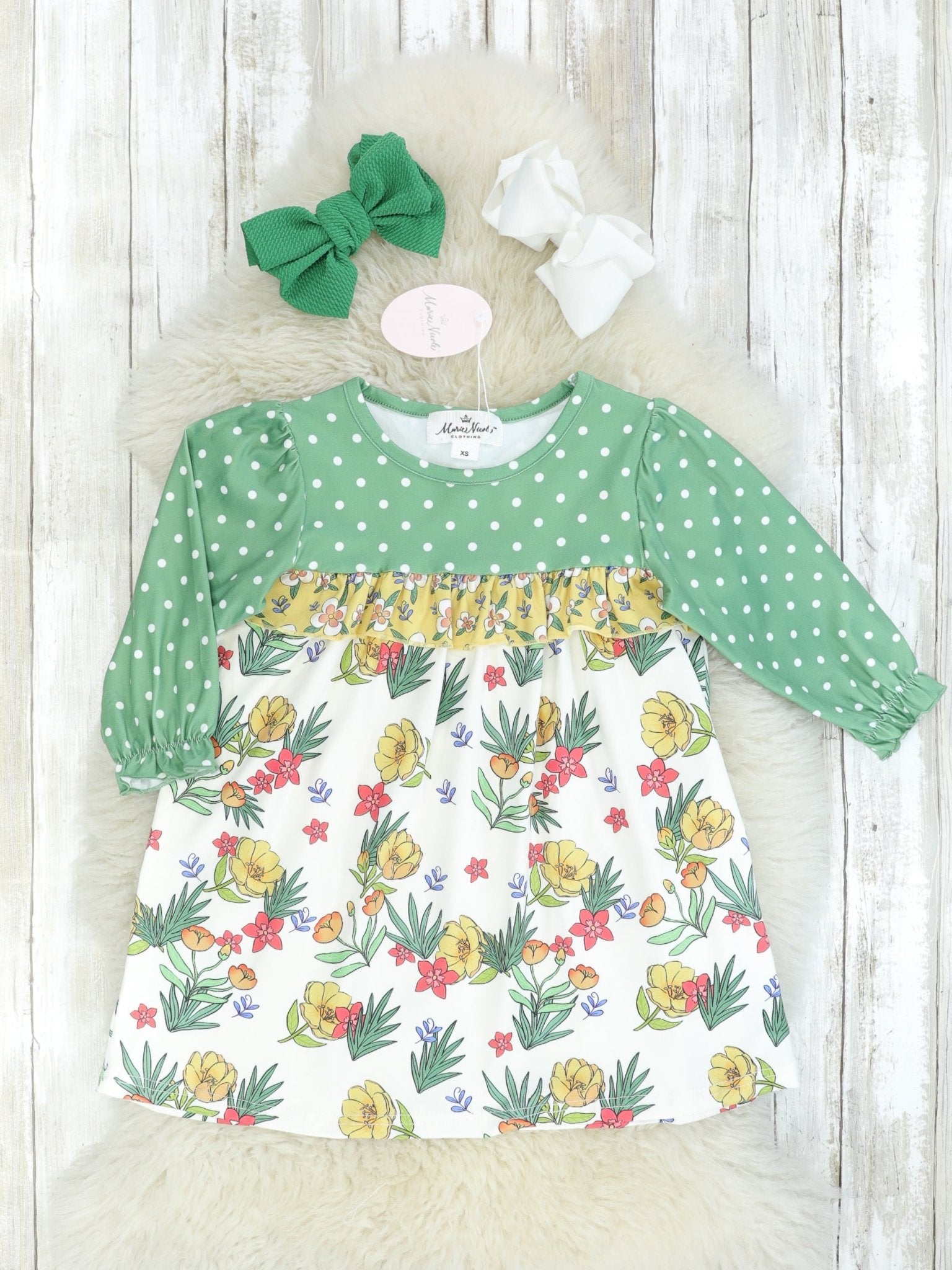Olive Floral Long Sleeve Dress - Marie Nicole Clothing