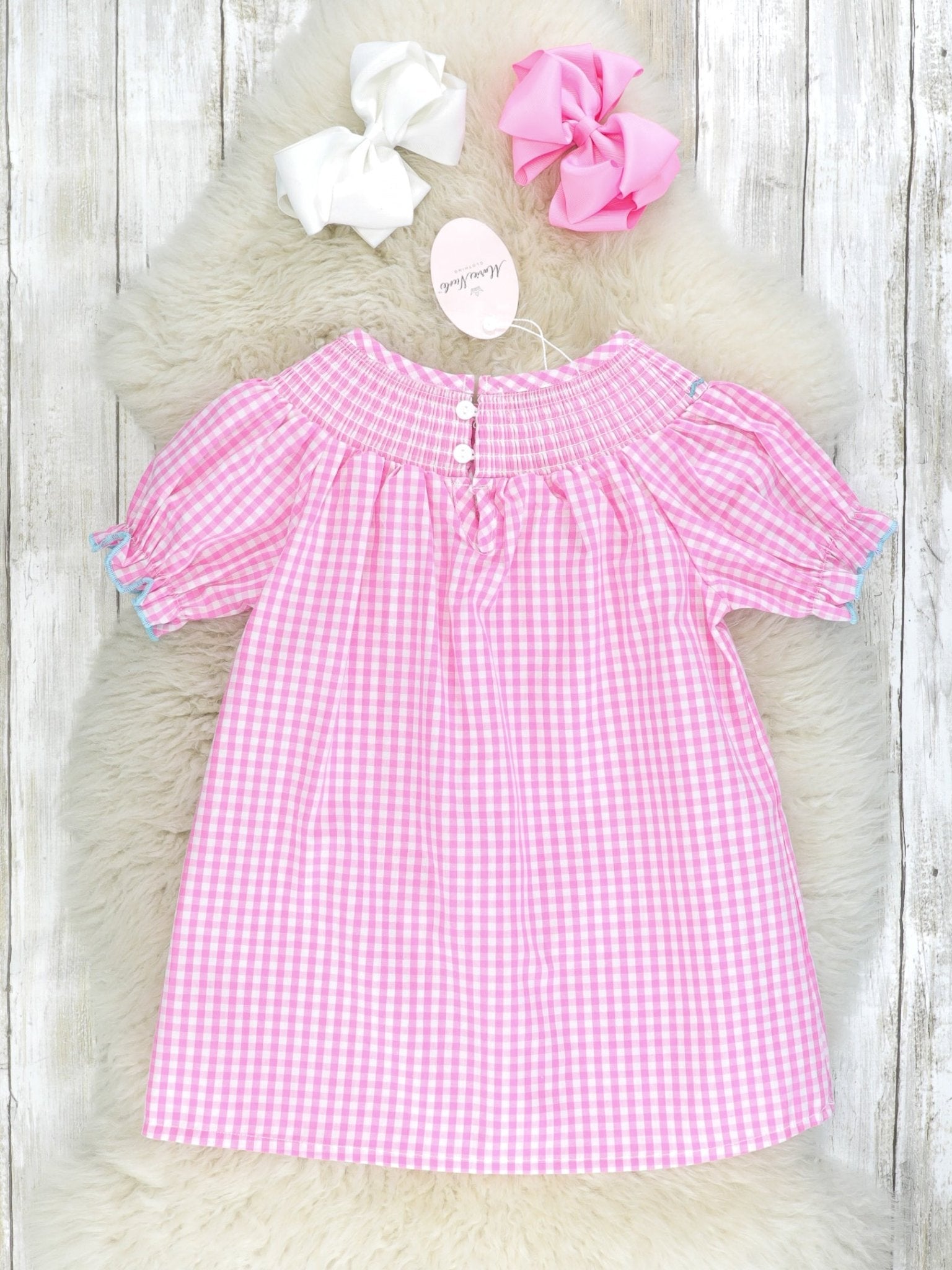 Pink Gingham Smocked Pumpkin Dress - Marie Nicole Clothing