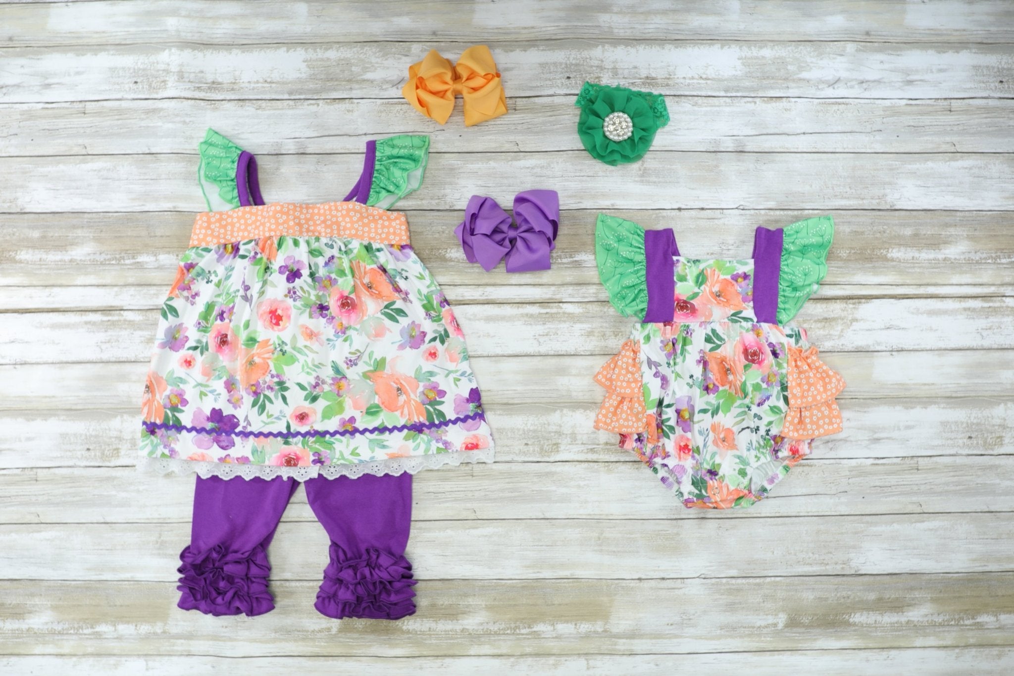 Purple & Green Floral Capris Outfit - Marie Nicole Clothing