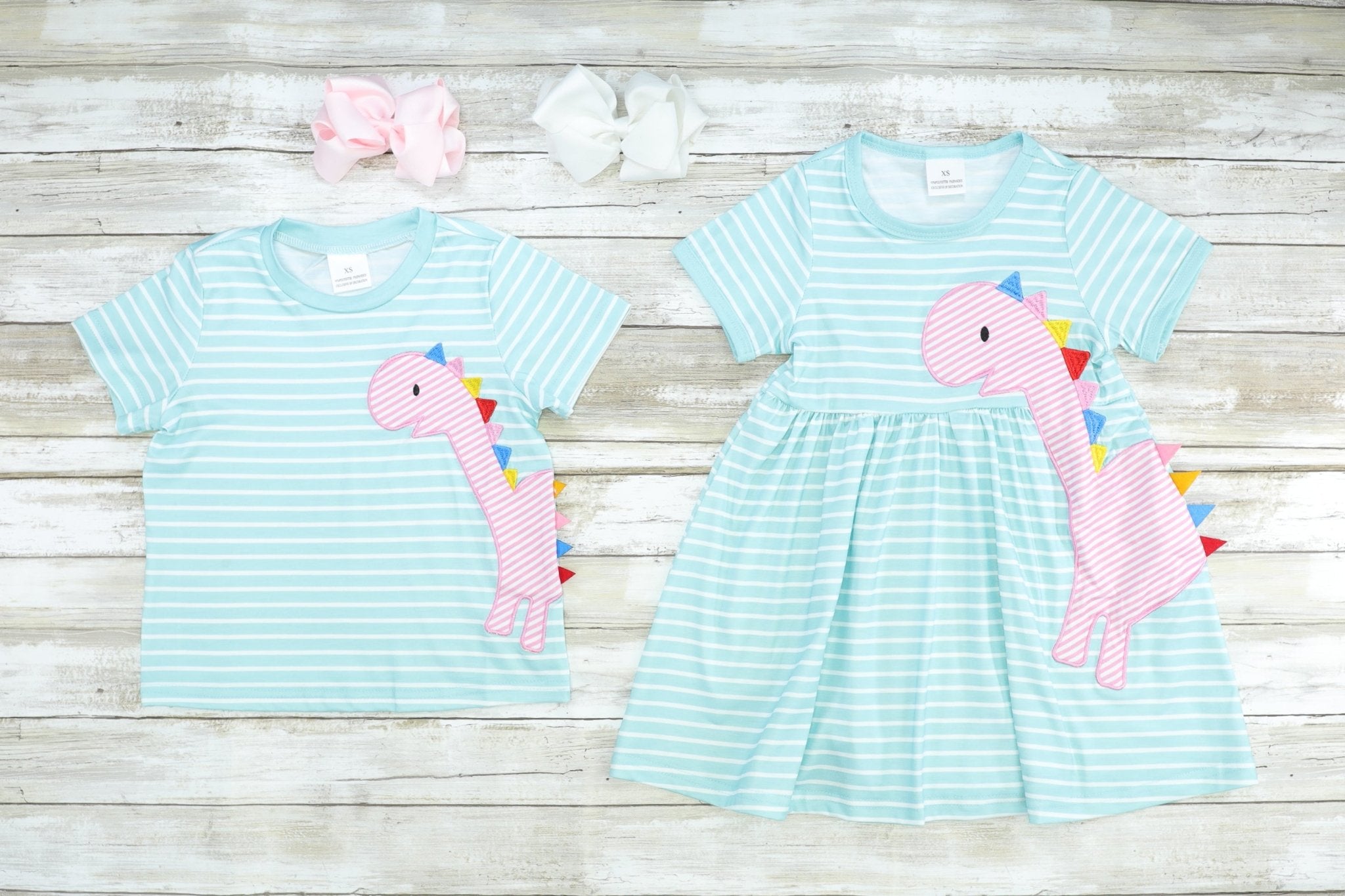 Blue Striped Dinosaur Shirt - Marie Nicole Clothing