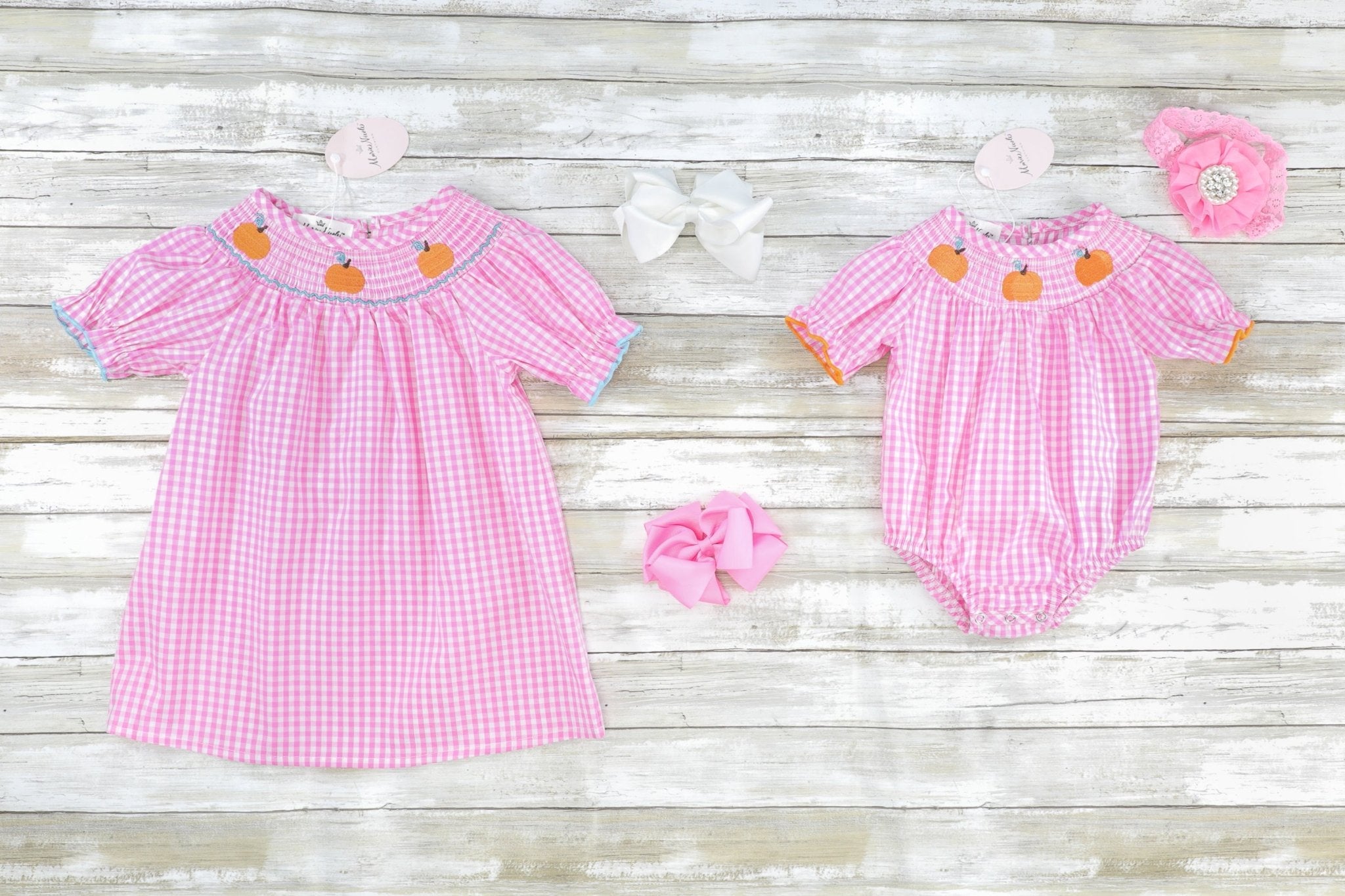 Pink Gingham Smocked Pumpkin Dress - Marie Nicole Clothing