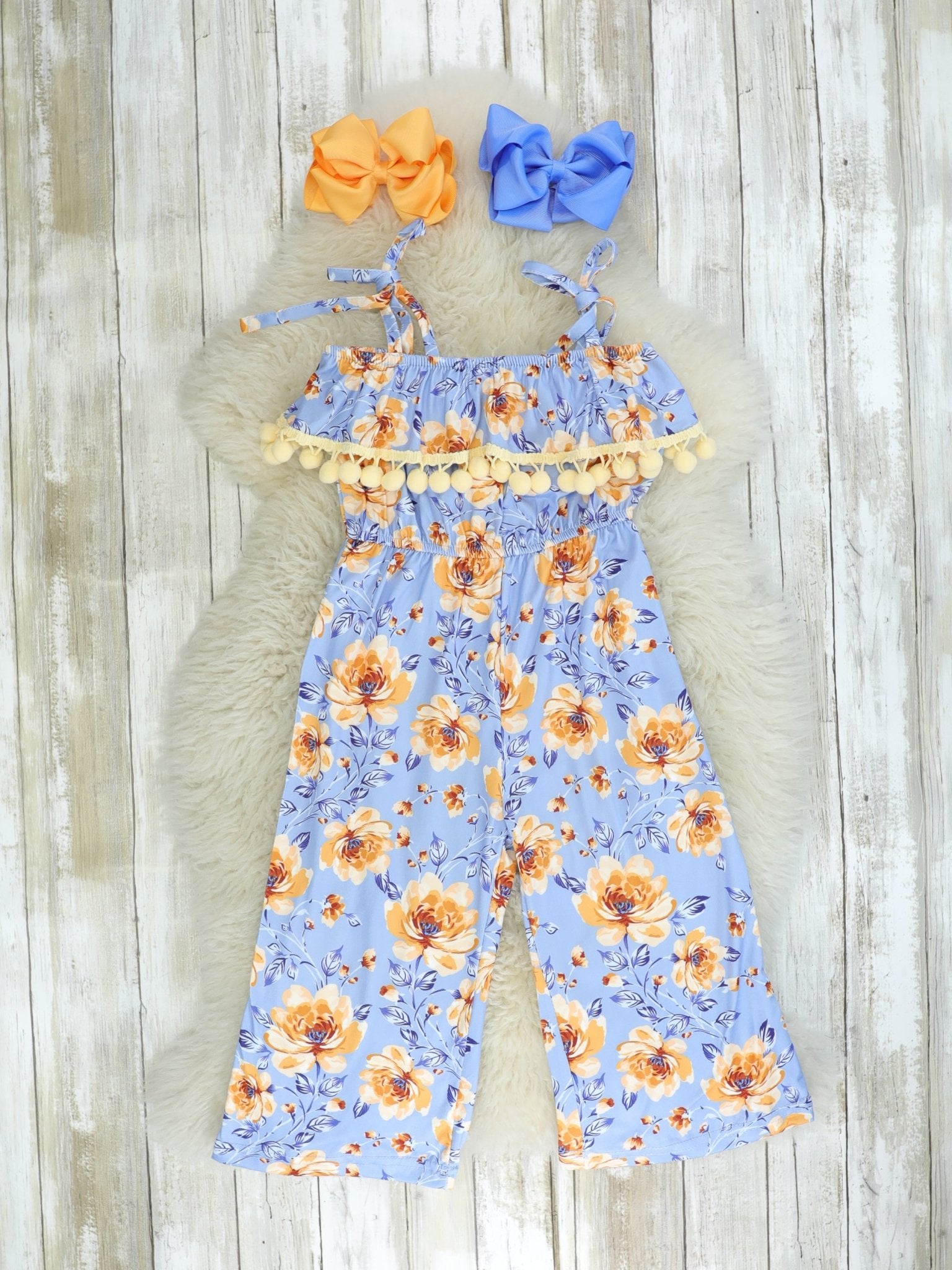 Blue & Yellow Floral Romper/Jumpsuit - Marie Nicole Clothing