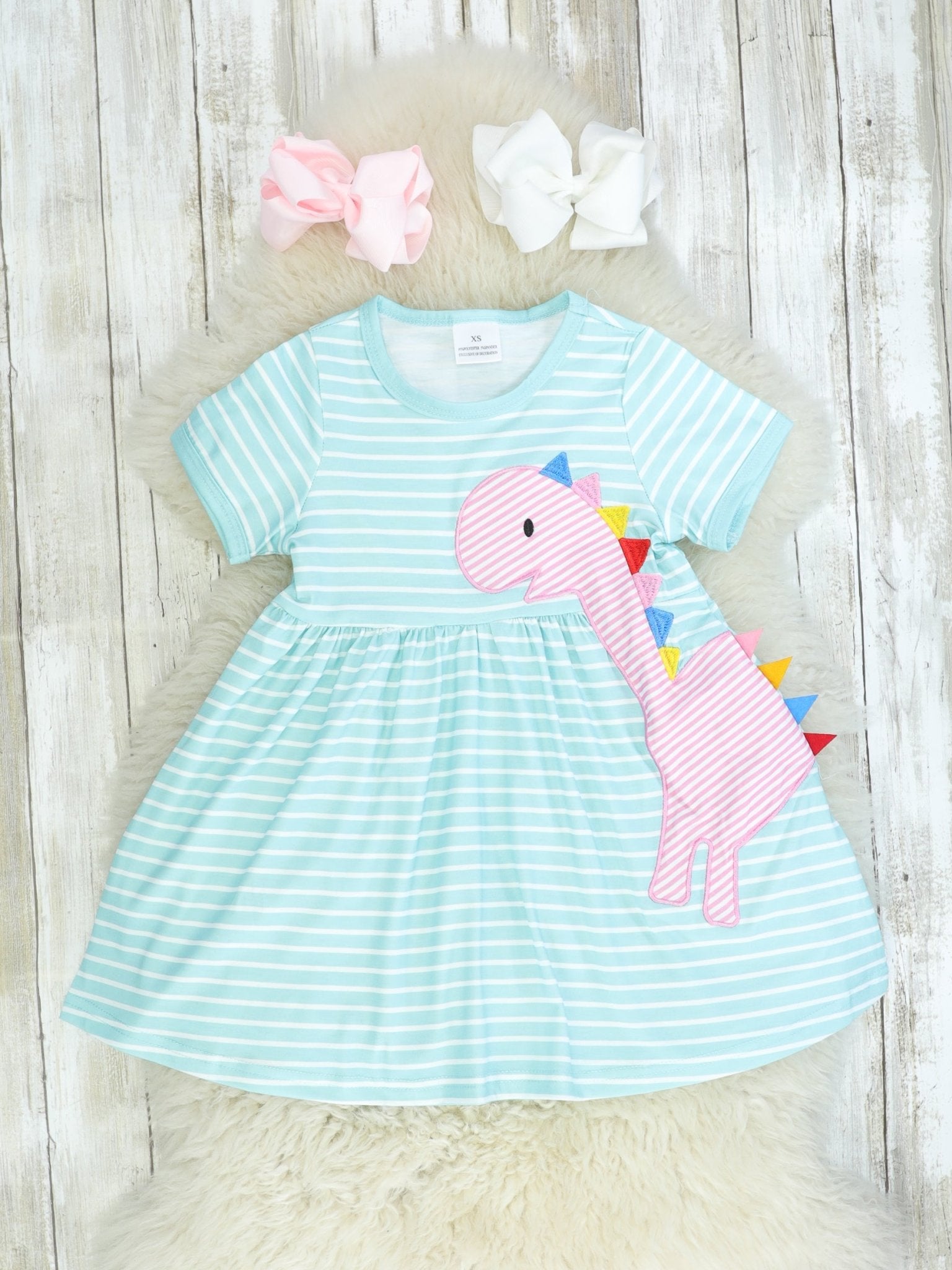 Blue Striped Dinosaur Dress - Marie Nicole Clothing